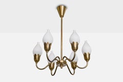 Fog & Mørup, Chandelier, Brass, Glass, Denmark, 1950s