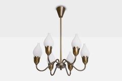 Fog & Mørup, Chandelier, Brass, Glass, Denmark, 1950s