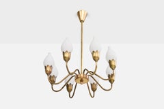 Fog & Mørup, Chandelier, Brass, Glass, Denmark, 1950s