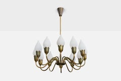 Fog & Mørup, Chandelier, Brass, Glass, Denmark, 1950s
