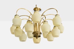 Fog & Mørup, Chandelier, Brass, Glass, Denmark, 1950s