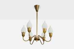 Fog & Mørup, Chandelier, Brass, Glass, Denmark, 1950s