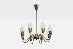 Fog & Mørup, lustre, laiton, verre, Danemark, années 1950