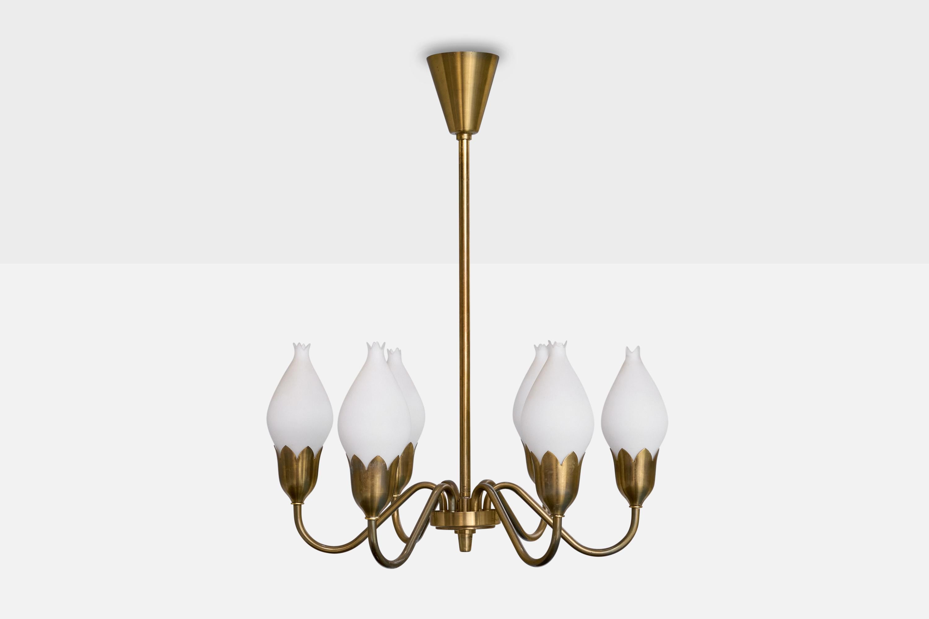 Danese Fog & Mørup, Lampadario, Ottone, Vetro, Danimarca, anni '1950 in vendita