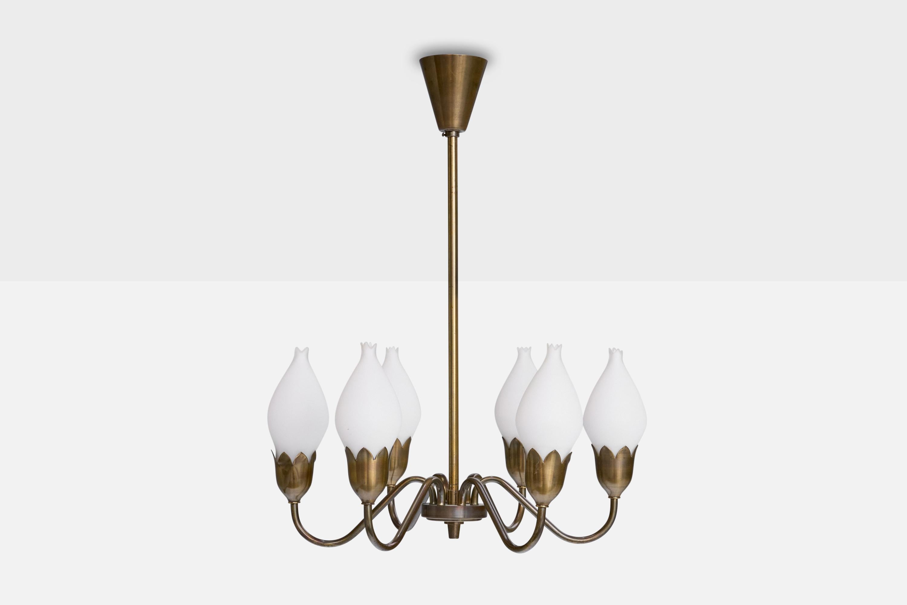 Danese Fog & Mørup, Lampadario, Ottone, Vetro, Danimarca, anni '1950 in vendita
