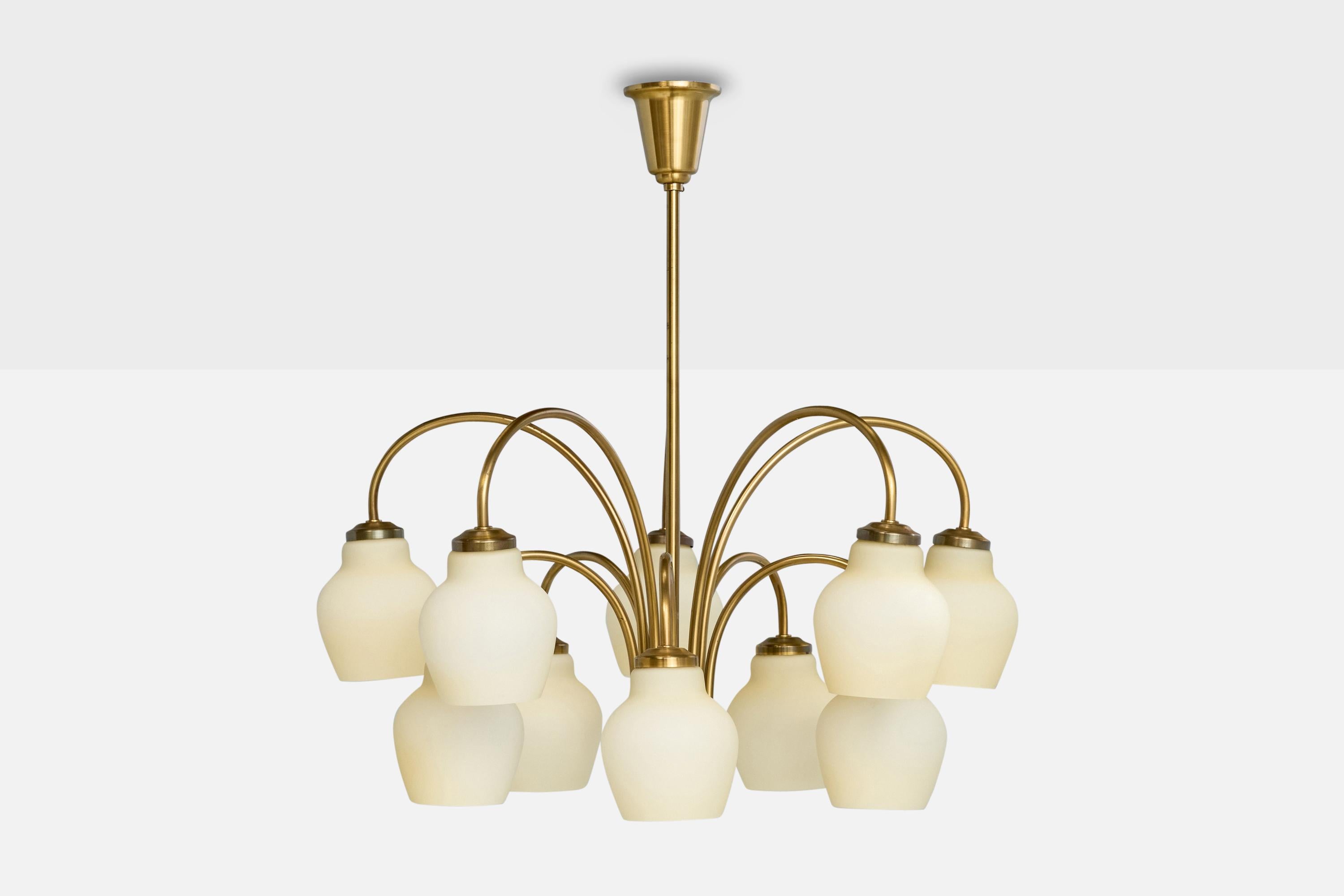 Danese Fog & Mørup, Lampadario, Ottone, Vetro, Danimarca, anni '1950 in vendita