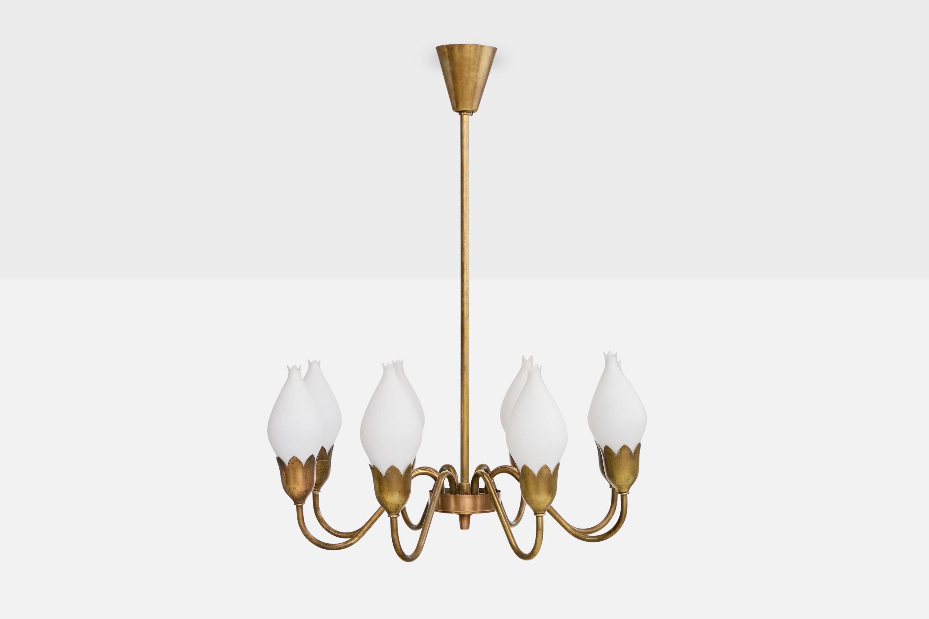 Mid-Century moderno Fog & Mørup, Lampadario, Ottone, Vetro, Danimarca, anni '1950 in vendita