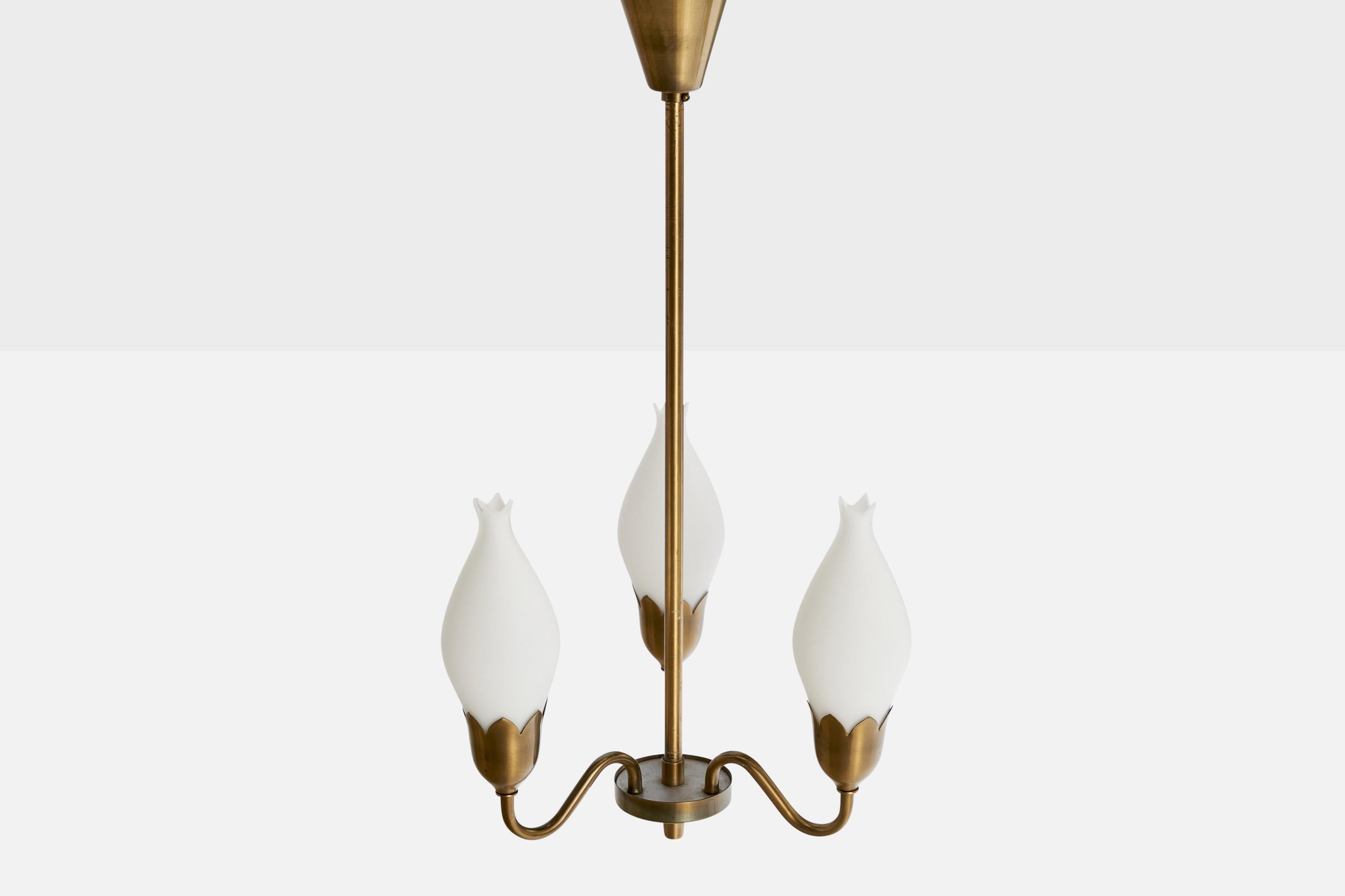 Danese Fog & Mørup, Lampadario, Ottone, Vetro, Danimarca, anni '1950 in vendita
