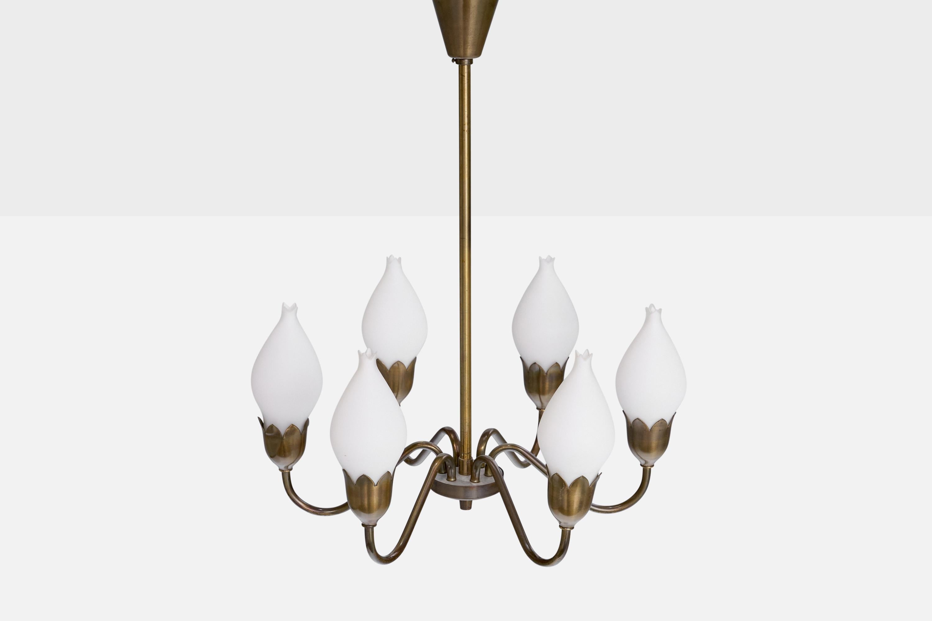 Fog & Mørup, Lampadario, Ottone, Vetro, Danimarca, anni '1950 In condizioni buone in vendita a High Point, NC