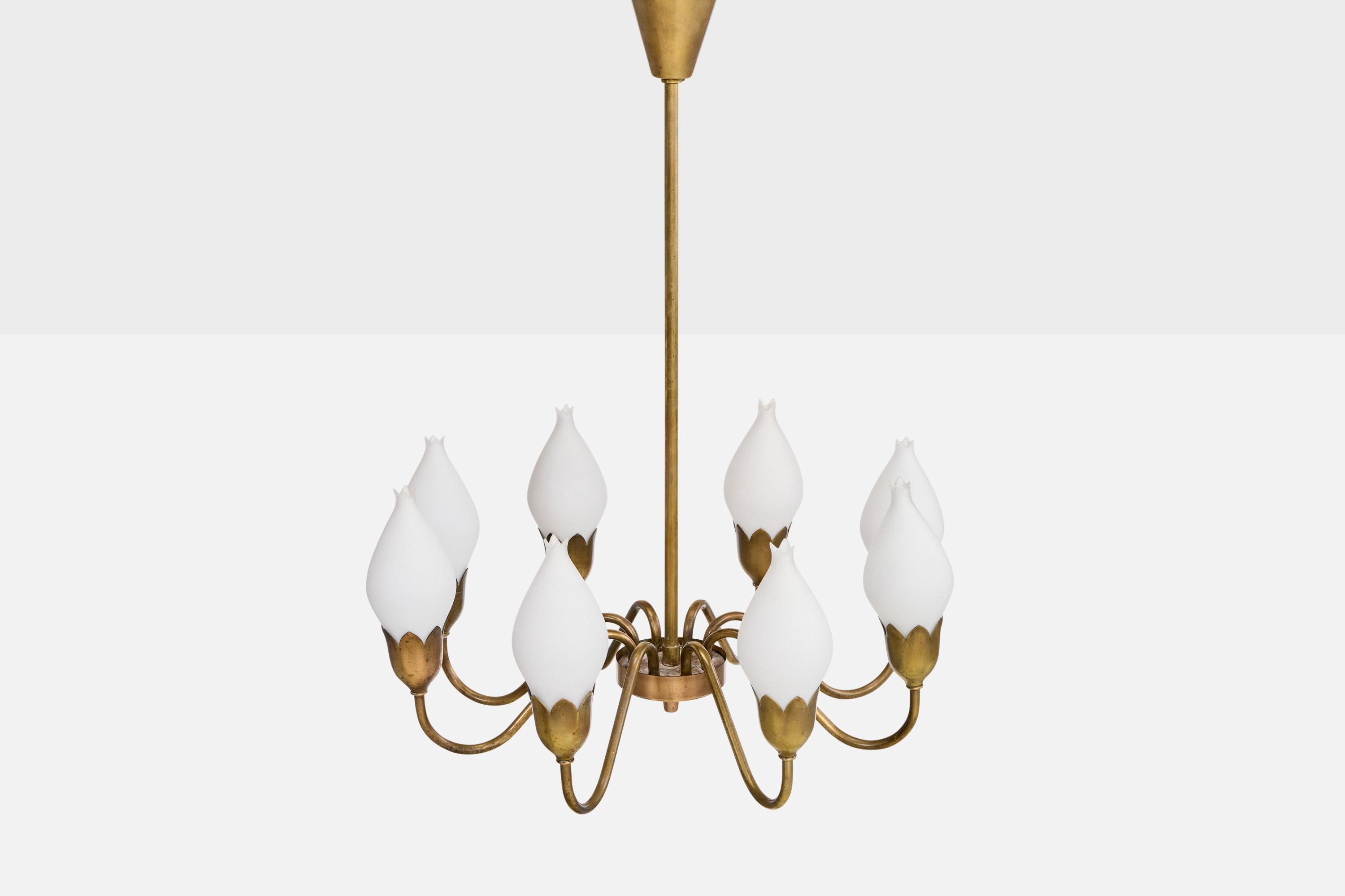 Danese Fog & Mørup, Lampadario, Ottone, Vetro, Danimarca, anni '1950 in vendita
