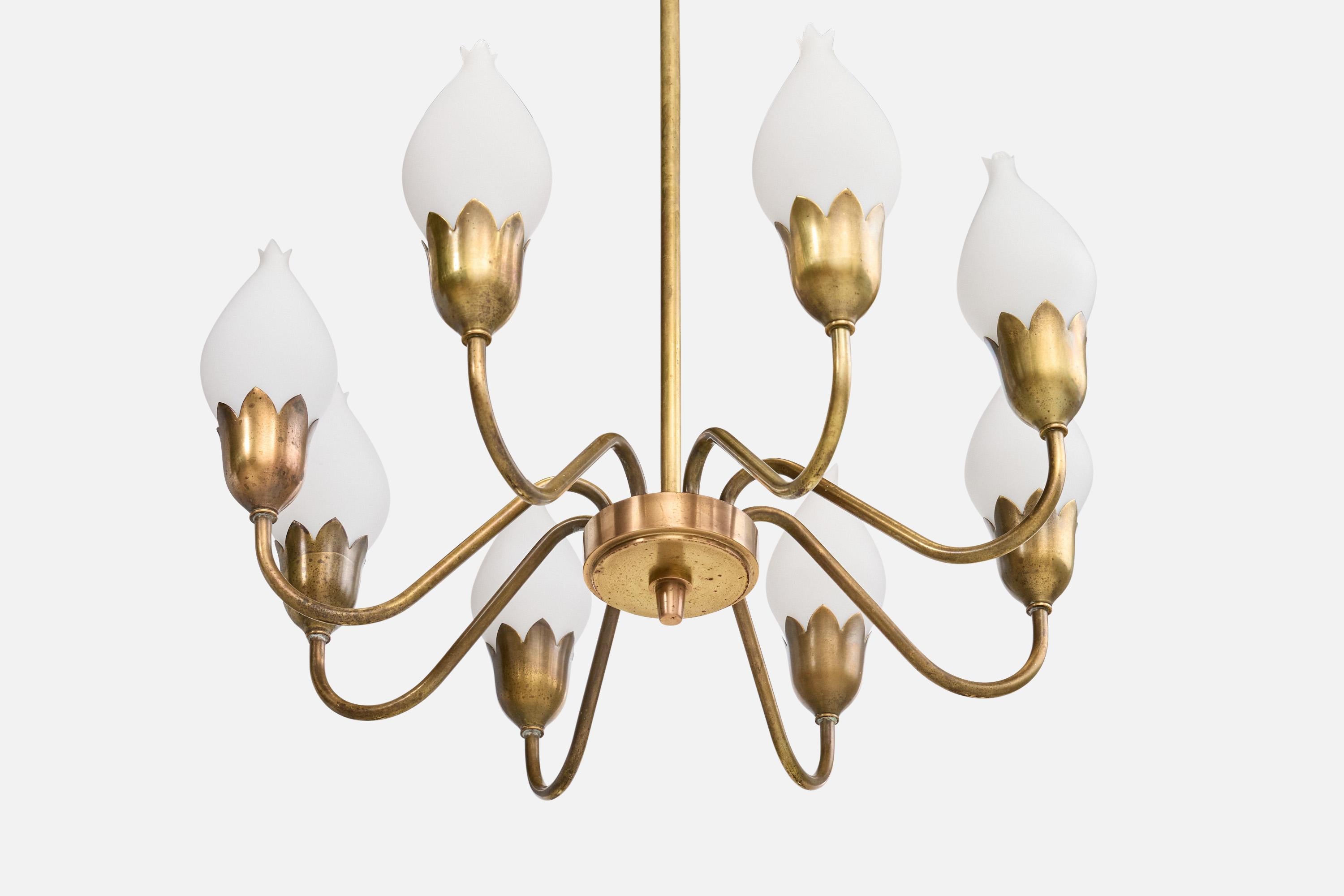 Fog & Mørup, Lampadario, Ottone, Vetro, Danimarca, anni '1950 In condizioni buone in vendita a High Point, NC