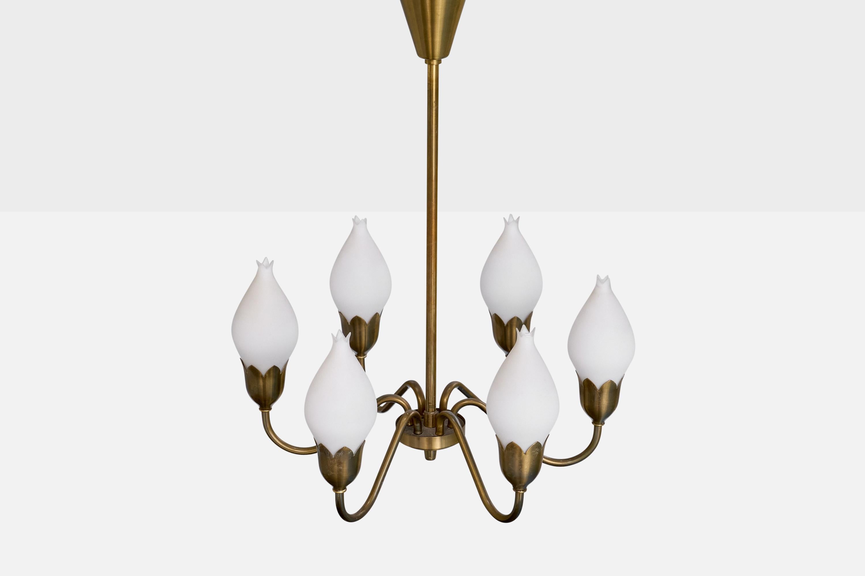 Fog & Mørup, Lampadario, Ottone, Vetro, Danimarca, anni '1950 in vendita 1
