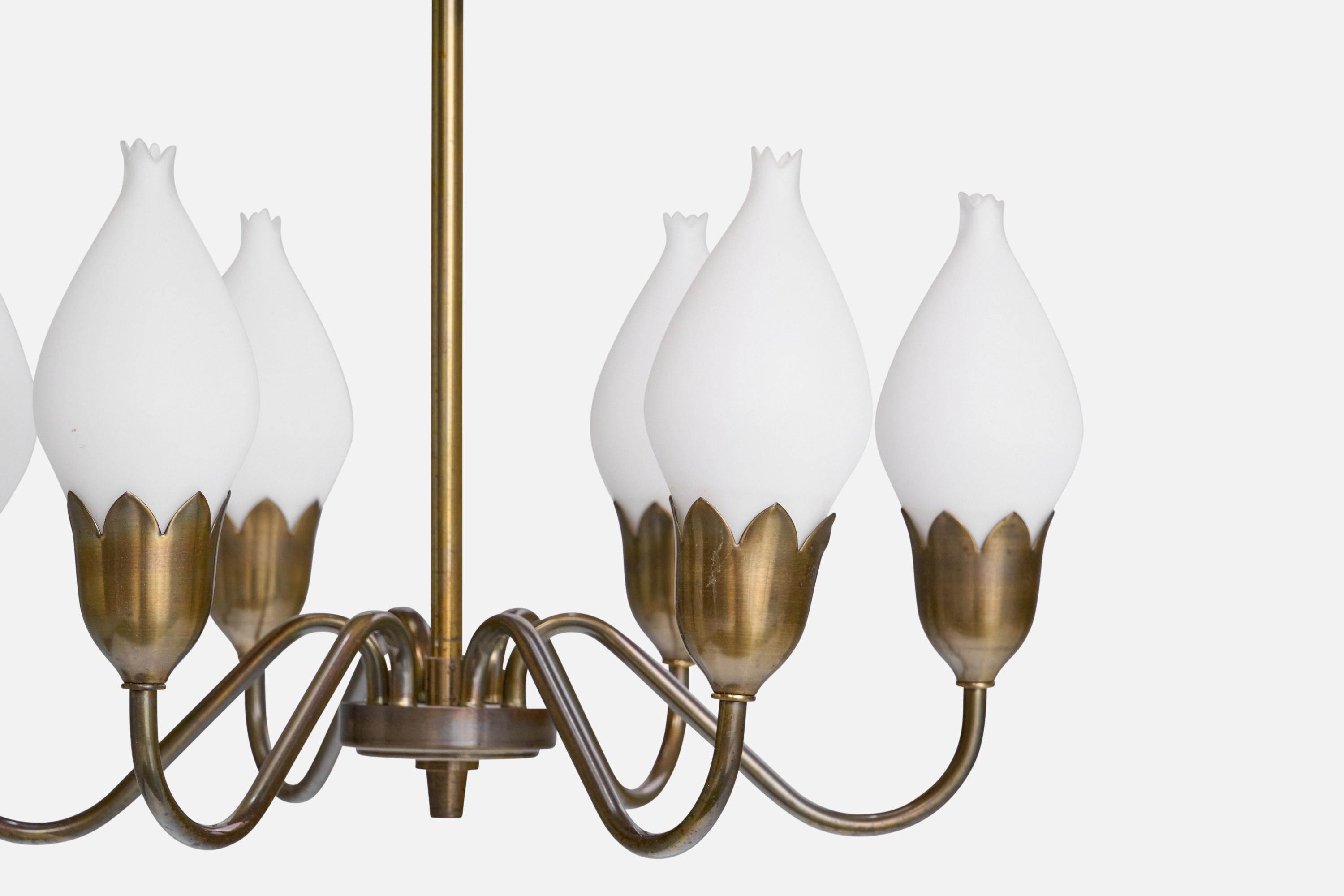 Fog & Mørup, Lampadario, Ottone, Vetro, Danimarca, anni '1950 in vendita 1