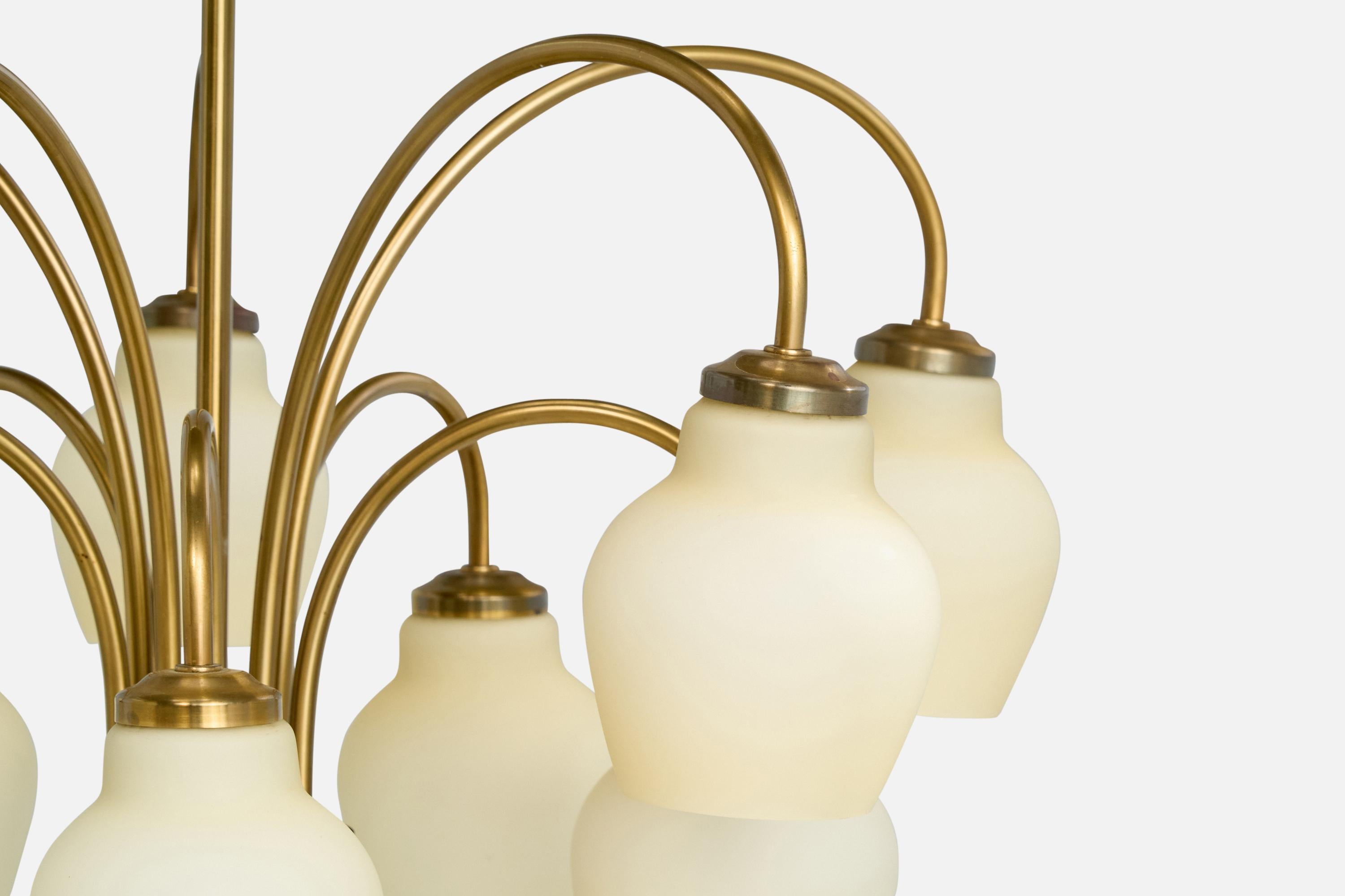 Fog & Mørup, Lampadario, Ottone, Vetro, Danimarca, anni '1950 in vendita 1