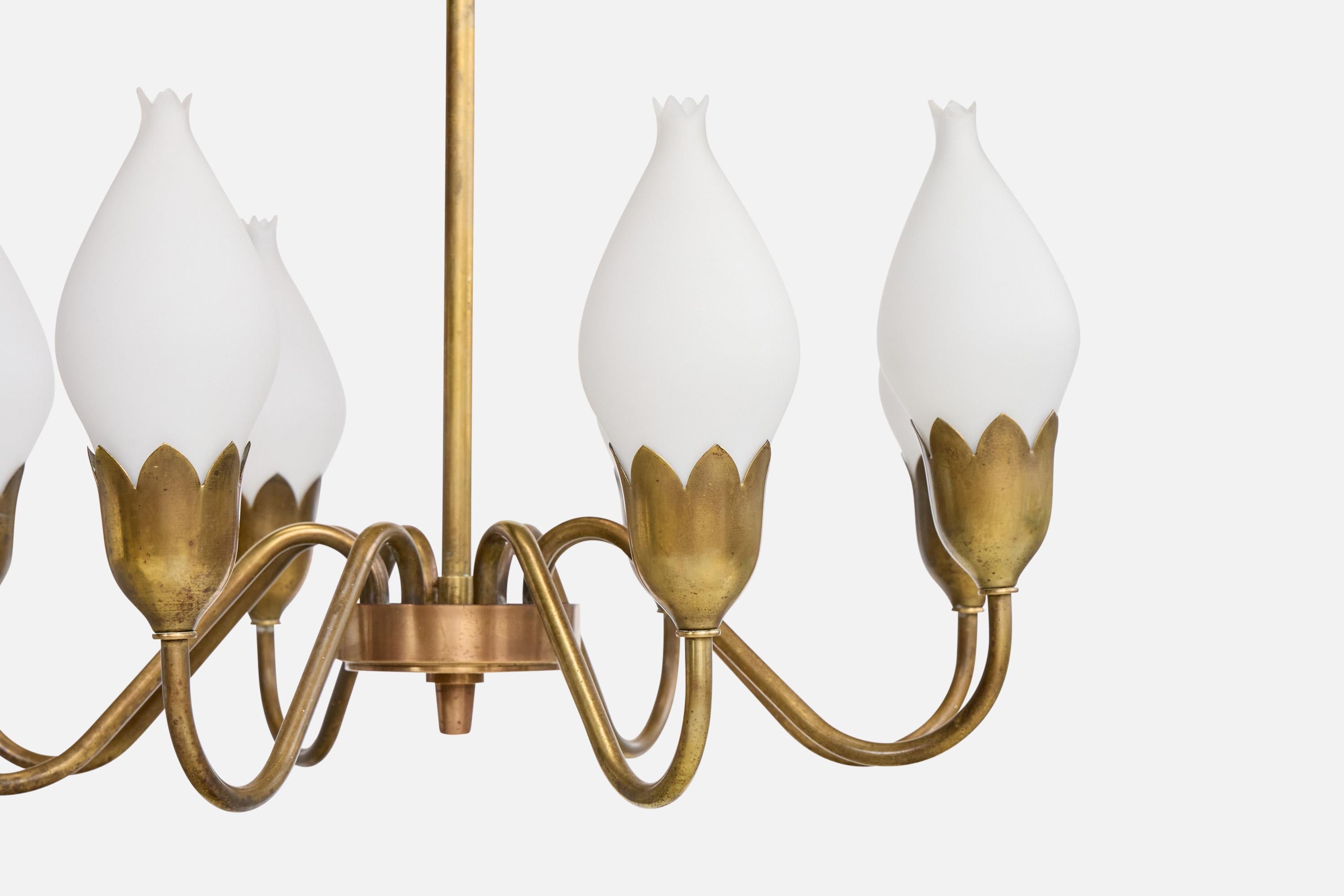 Metà XX secolo Fog & Mørup, Lampadario, Ottone, Vetro, Danimarca, anni '1950 in vendita