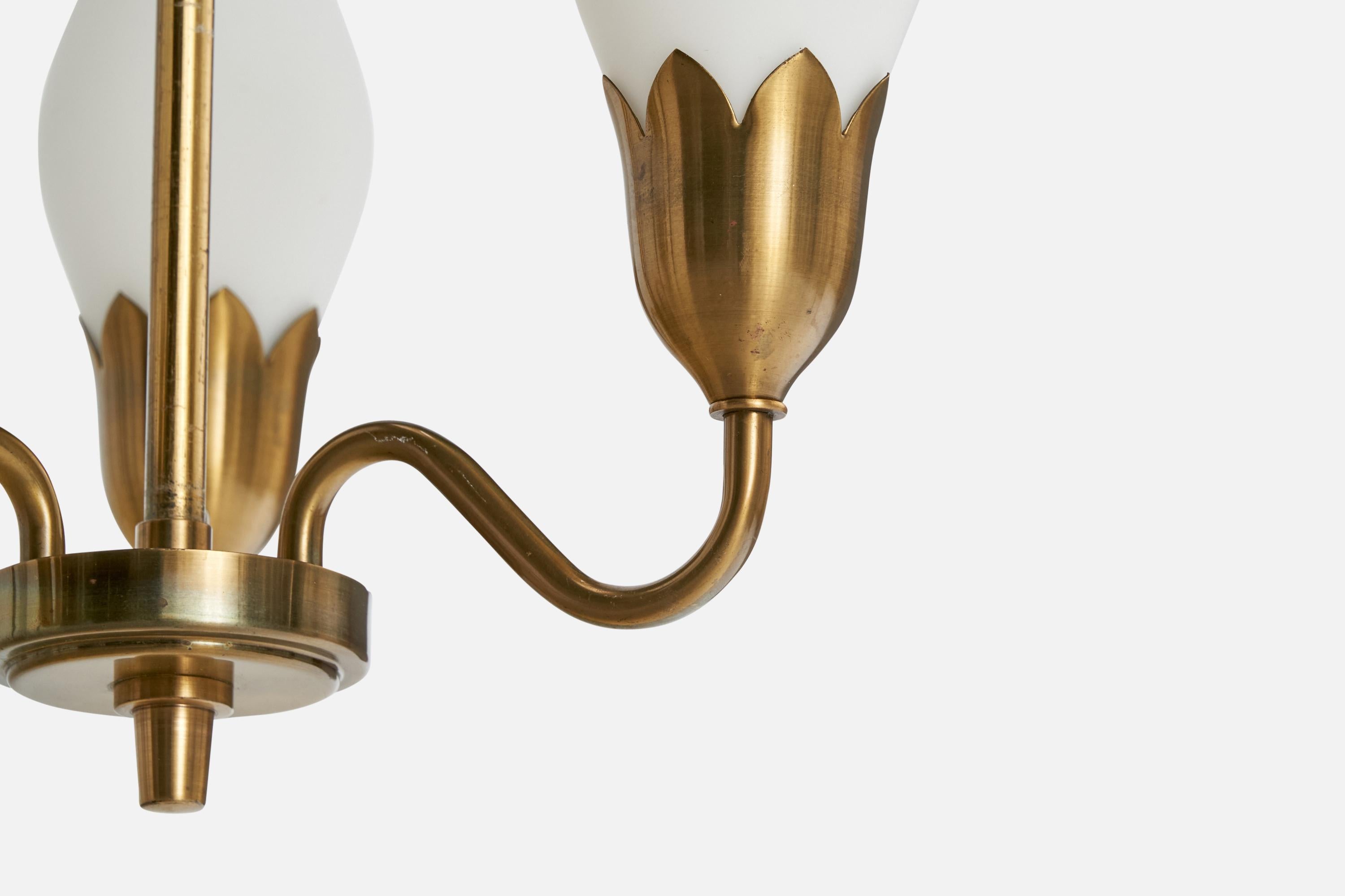 Fog & Mørup, Lampadario, Ottone, Vetro, Danimarca, anni '1950 in vendita 1