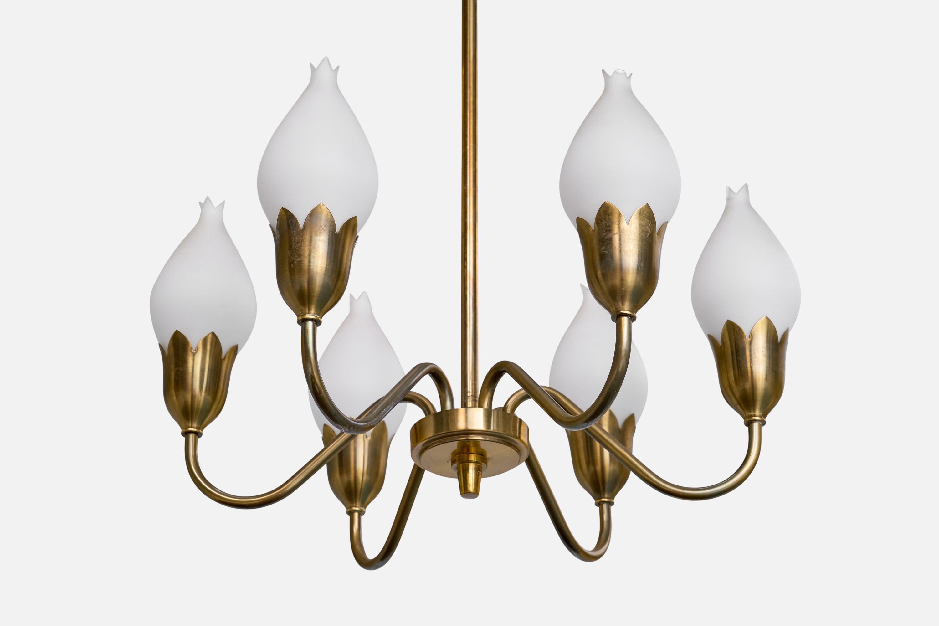 Fog & Mørup, Lampadario, Ottone, Vetro, Danimarca, anni '1950 in vendita 2