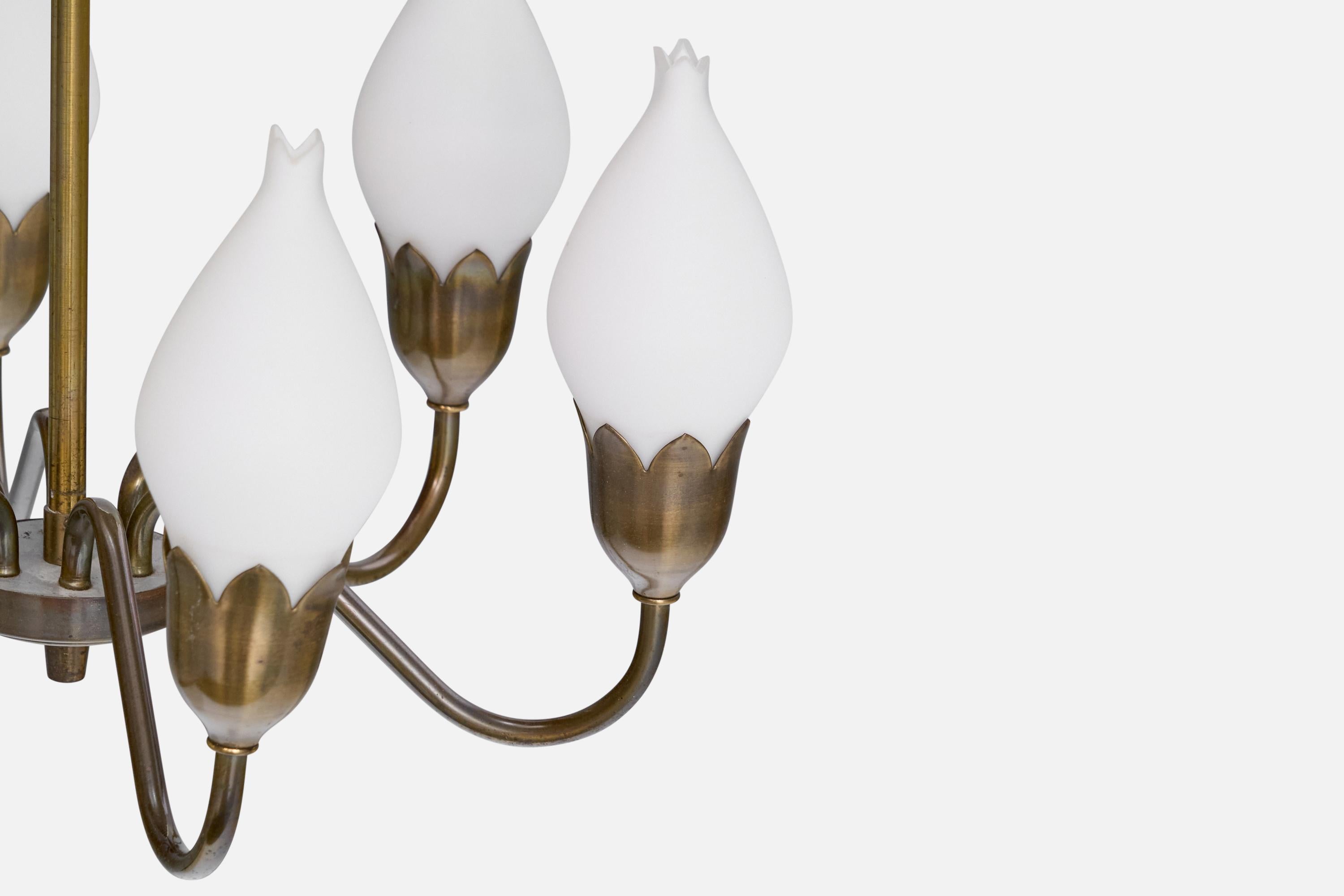 Fog & Mørup, Lampadario, Ottone, Vetro, Danimarca, anni '1950 in vendita 2