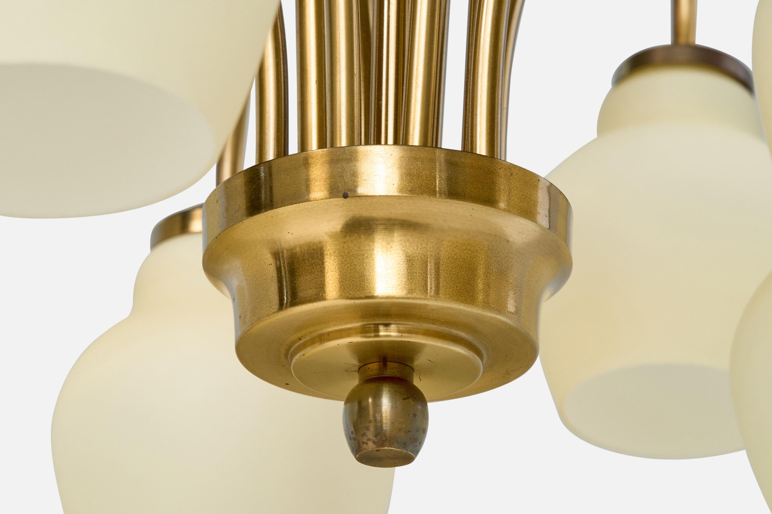 Fog & Mørup, Lampadario, Ottone, Vetro, Danimarca, anni '1950 in vendita 2