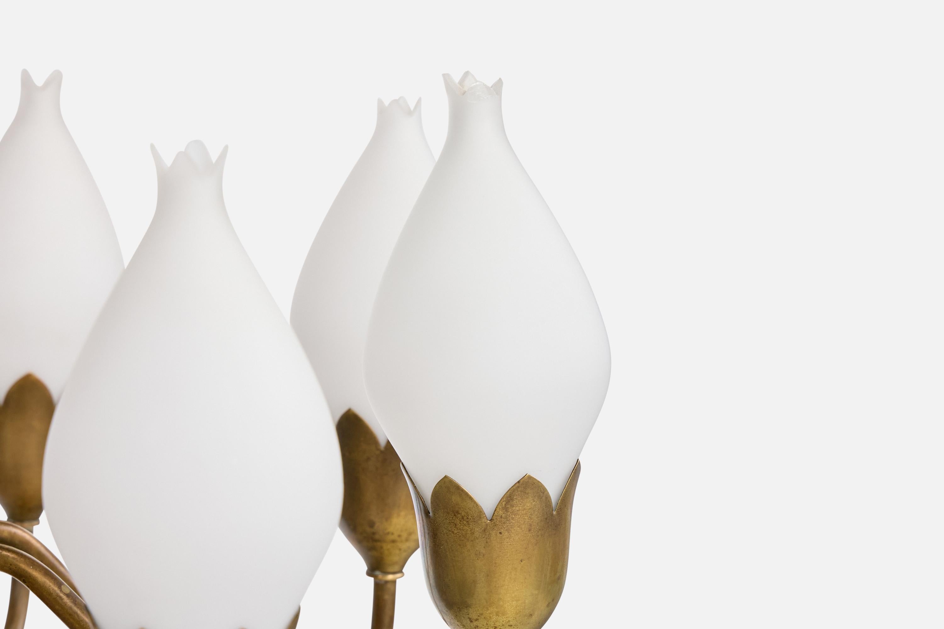 Fog & Mørup, Lampadario, Ottone, Vetro, Danimarca, anni '1950 in vendita 1