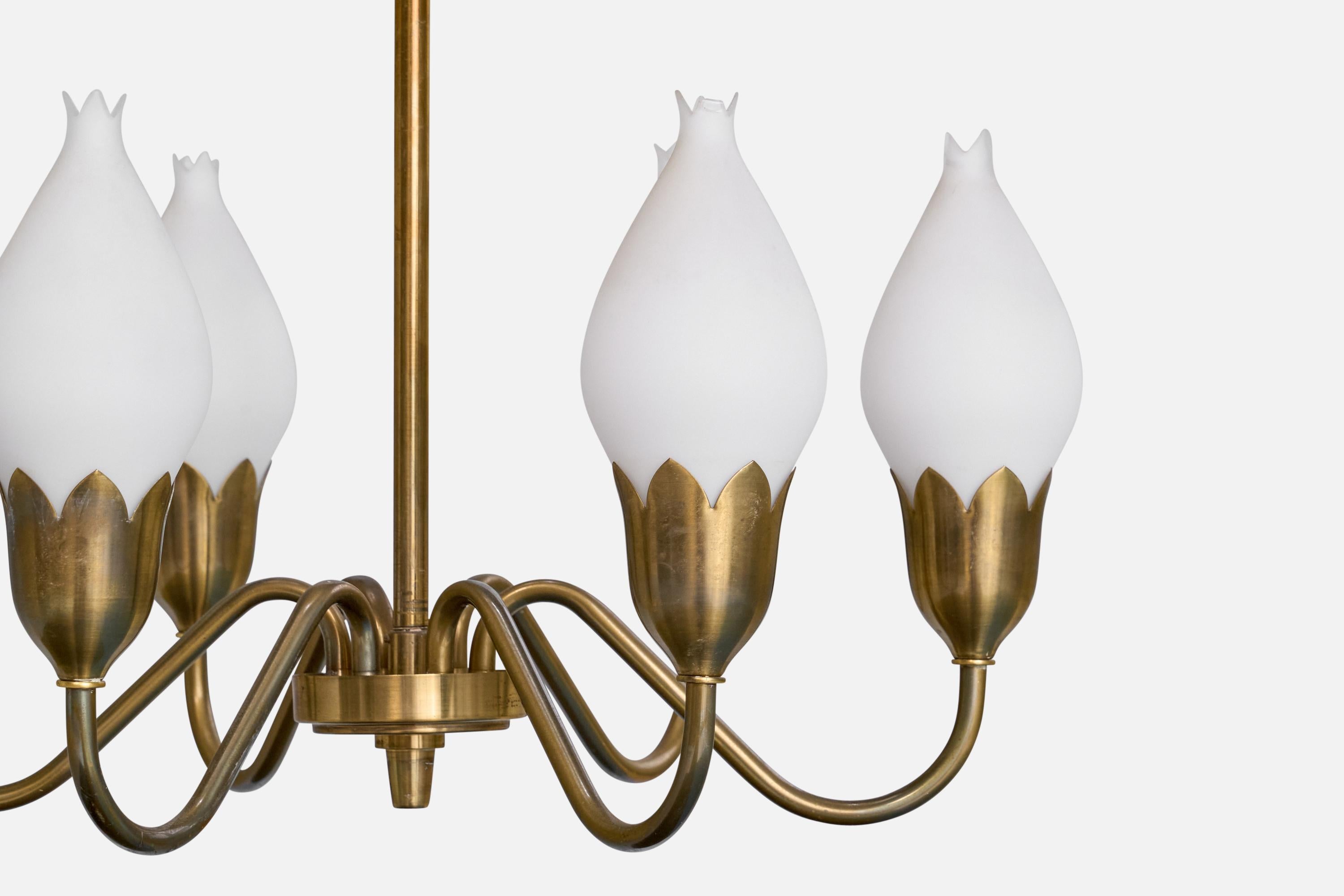 Fog & Mørup, Lampadario, Ottone, Vetro, Danimarca, anni '1950 in vendita 3