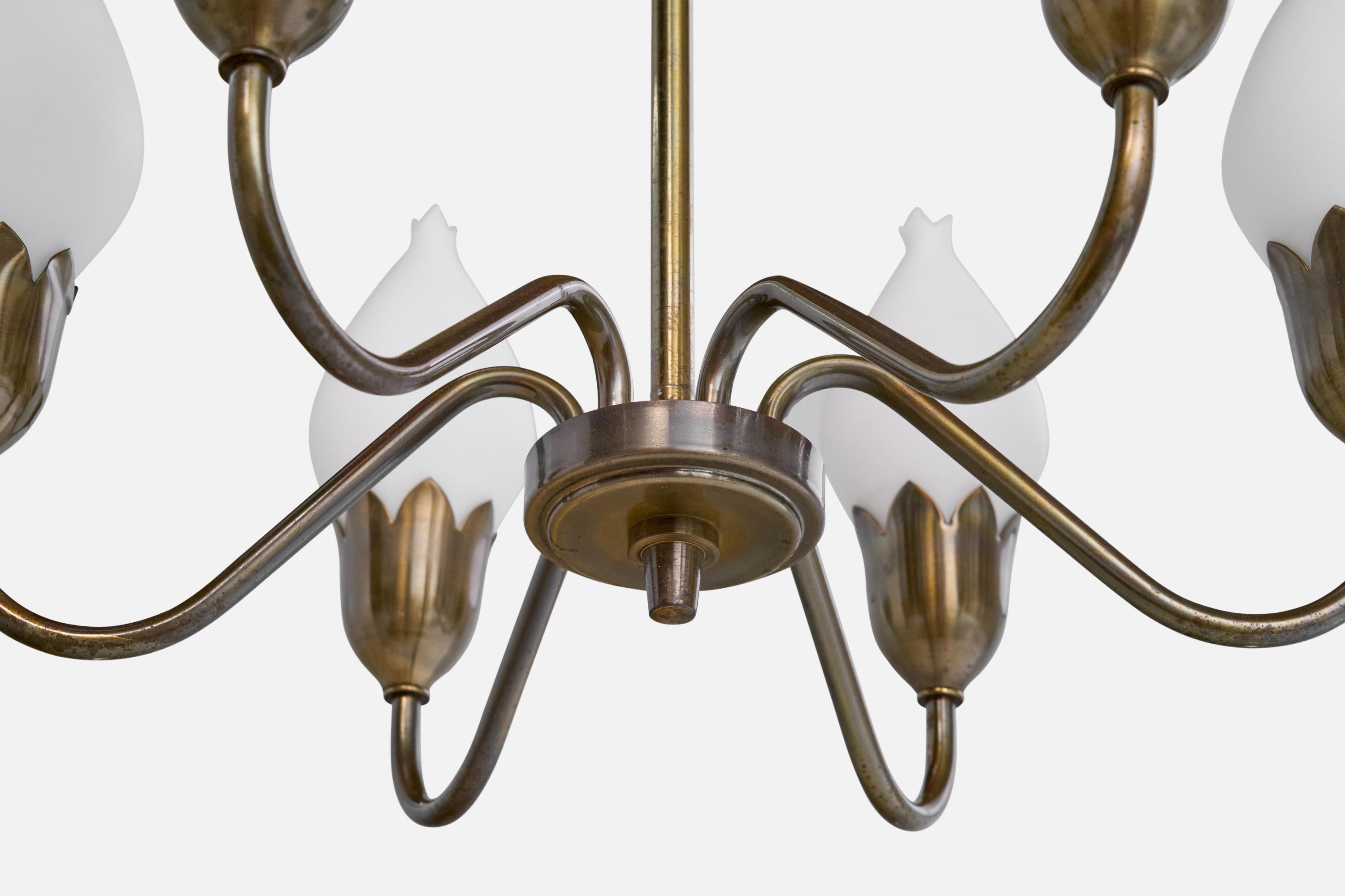 Fog & Mørup, Lampadario, Ottone, Vetro, Danimarca, anni '1950 in vendita 3
