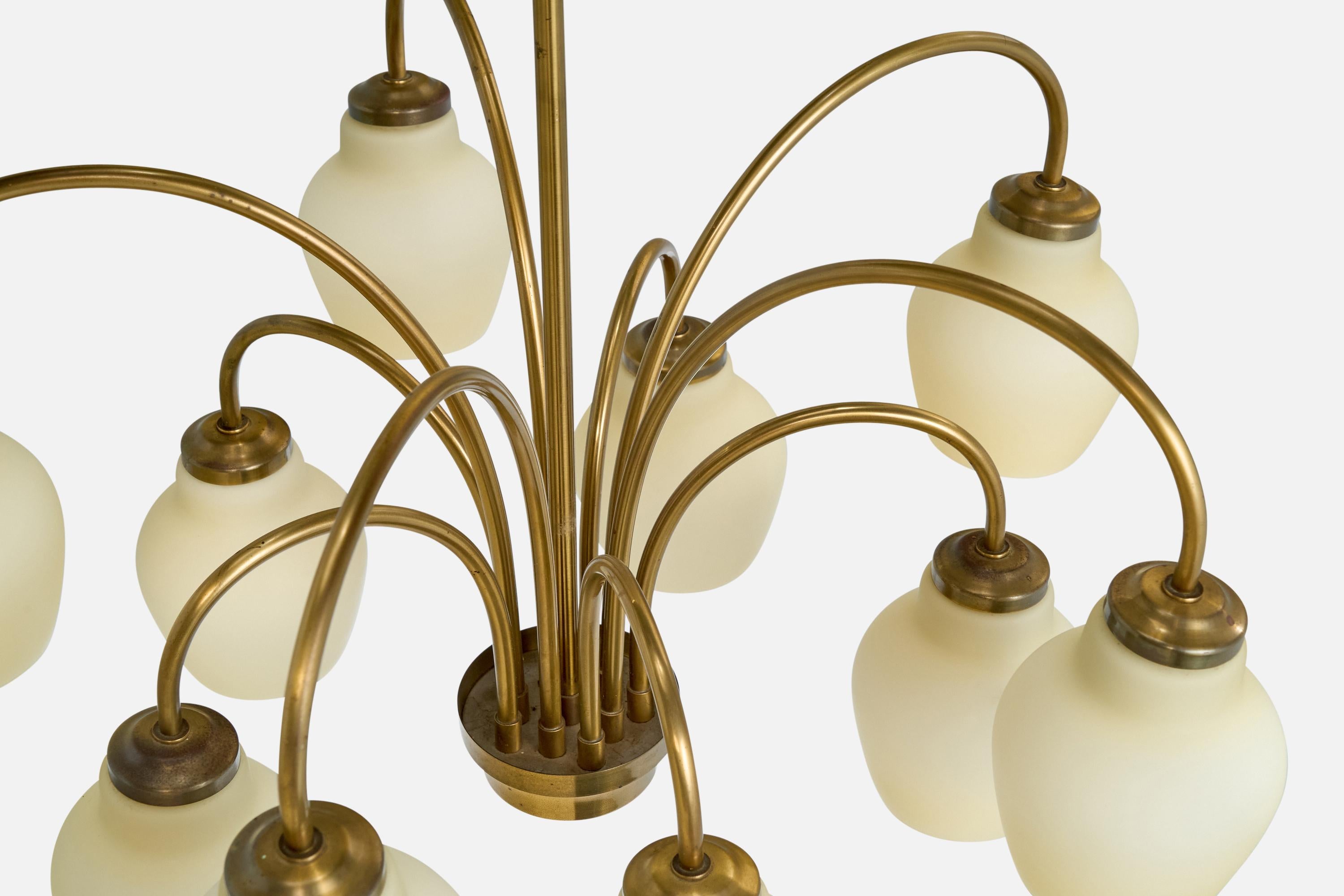 Fog & Mørup, Lampadario, Ottone, Vetro, Danimarca, anni '1950 in vendita 3