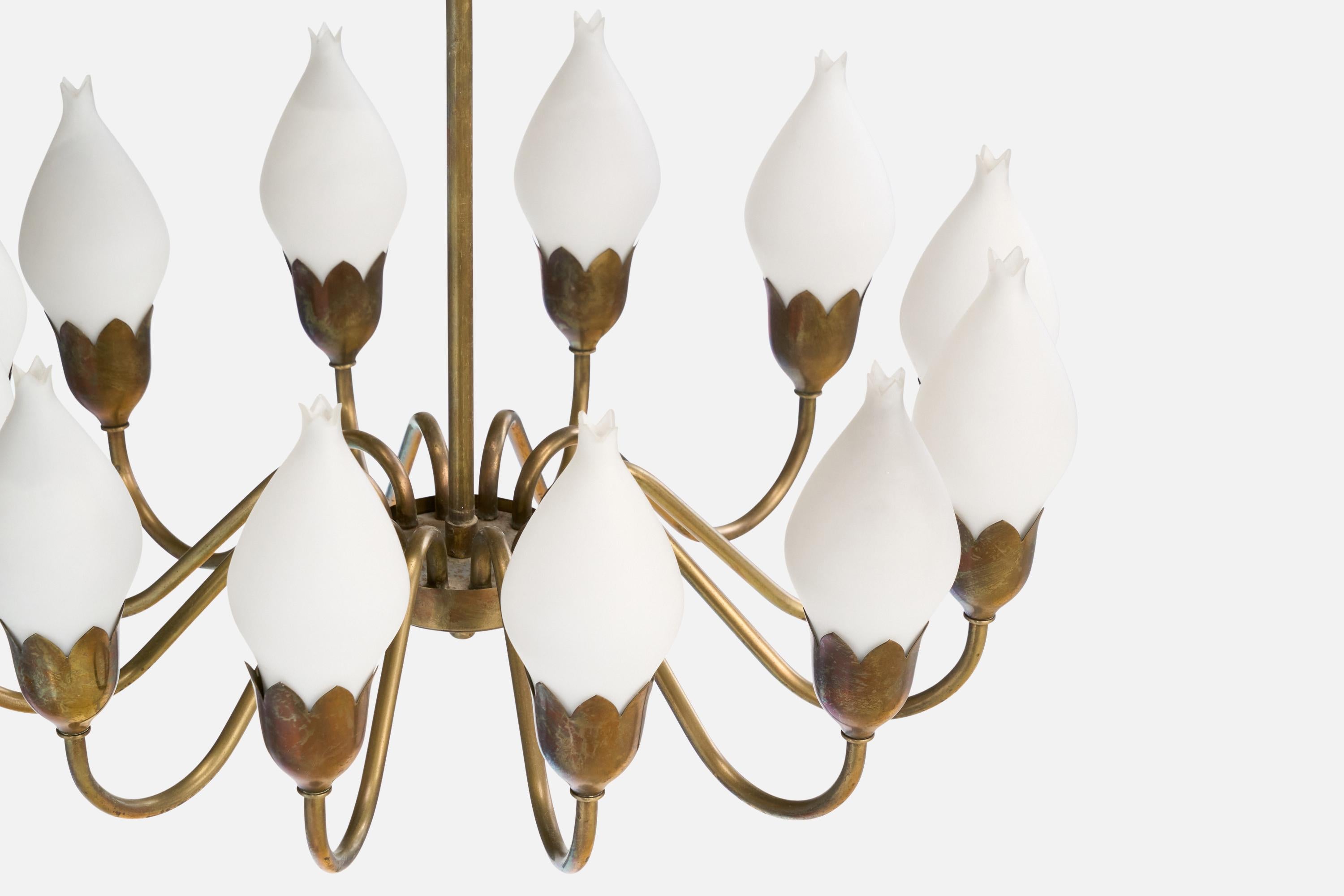 Fog & Mørup, Lampadario, Ottone, Vetro, Danimarca, anni '1950 in vendita 2
