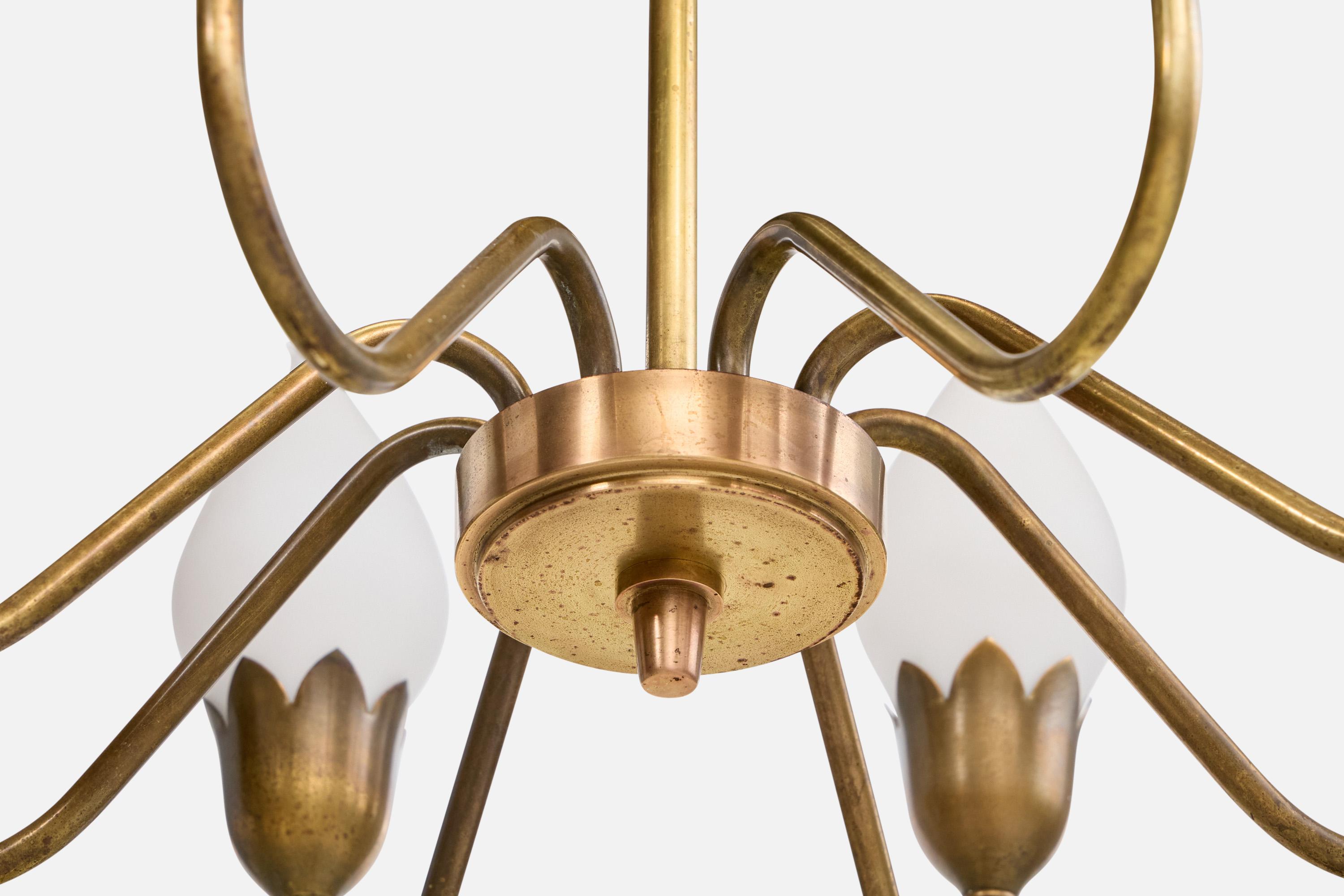Fog & Mørup, Lampadario, Ottone, Vetro, Danimarca, anni '1950 in vendita 2