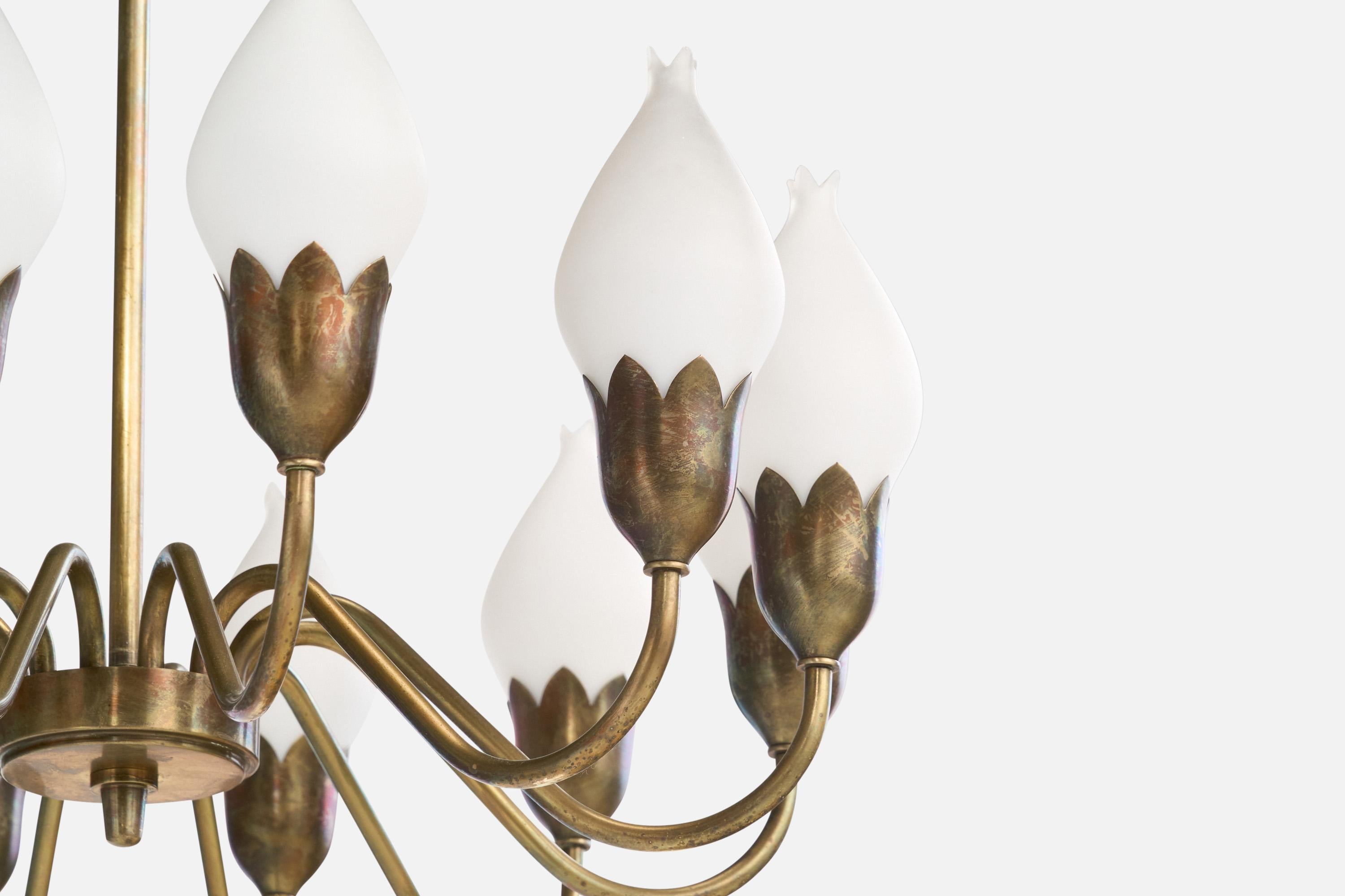 Fog & Mørup, Lampadario, Ottone, Vetro, Danimarca, anni '1950 in vendita 3