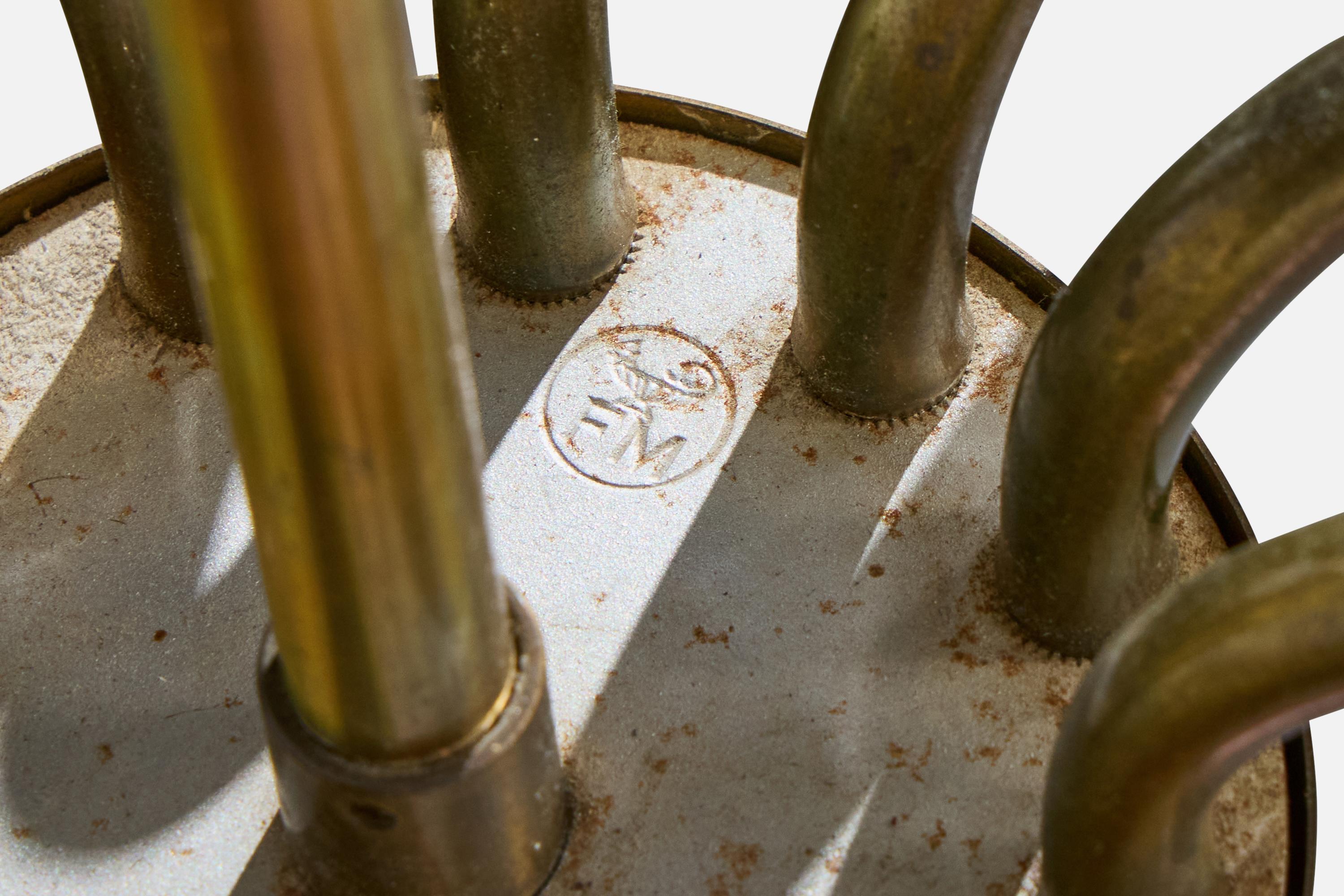 Fog & Mørup, Chandelier, Brass, Glass, Denmark, 1950s For Sale 3