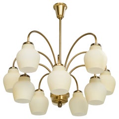Fog & Mørup, Chandelier, Brass, Glass, Denmark, 1950s