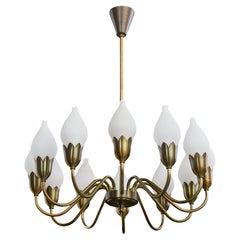 Fog & Mørup, Chandelier, Brass, Glass, Denmark, 1950s