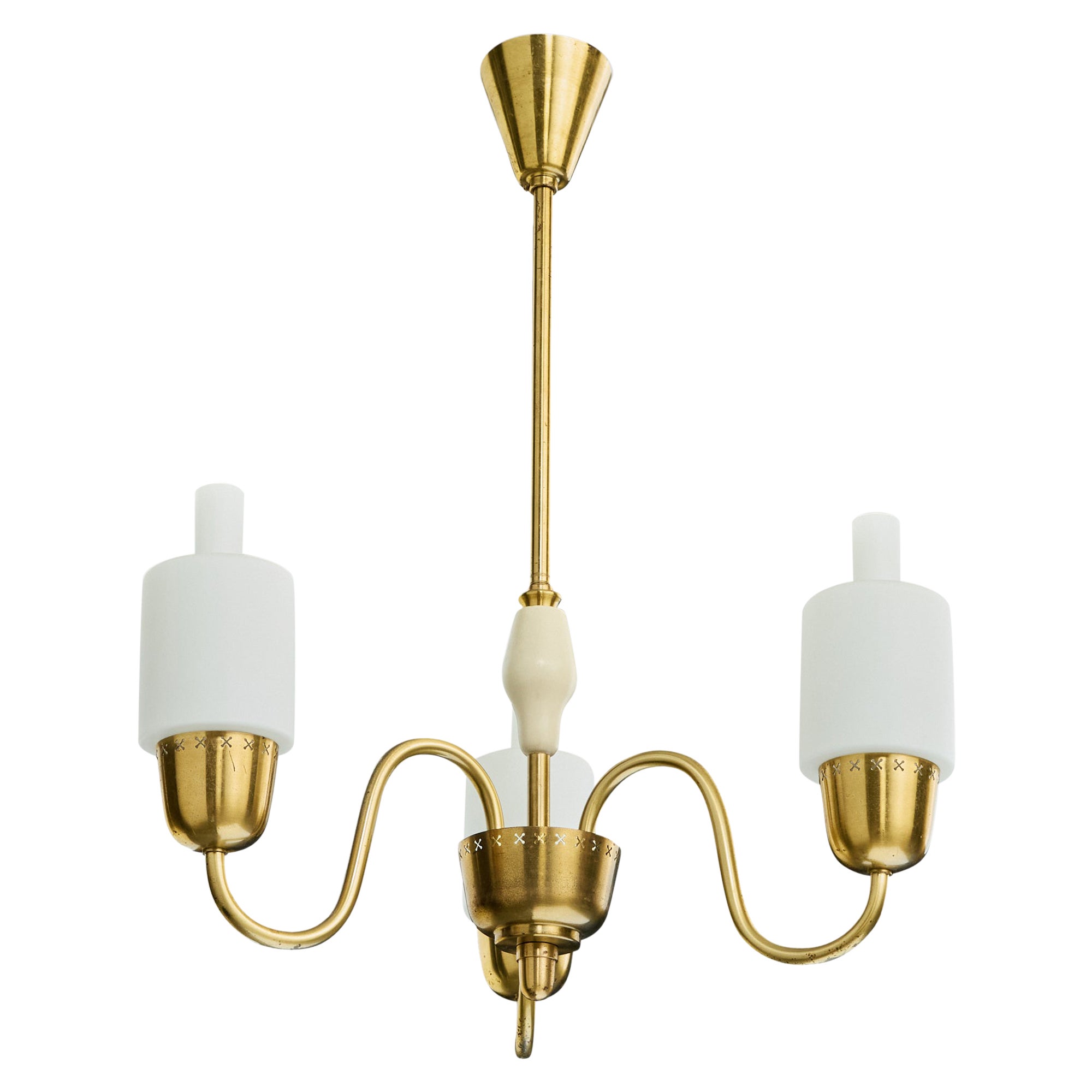 Fog 
Mørup, Chandelier, Brass, Glass, Denmark, 1950s en vente