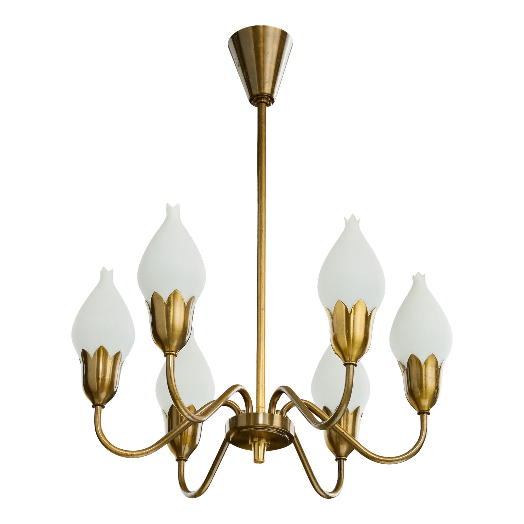 Fog 
Mørup, Chandelier, Brass, Glass, Denmark, 1950s