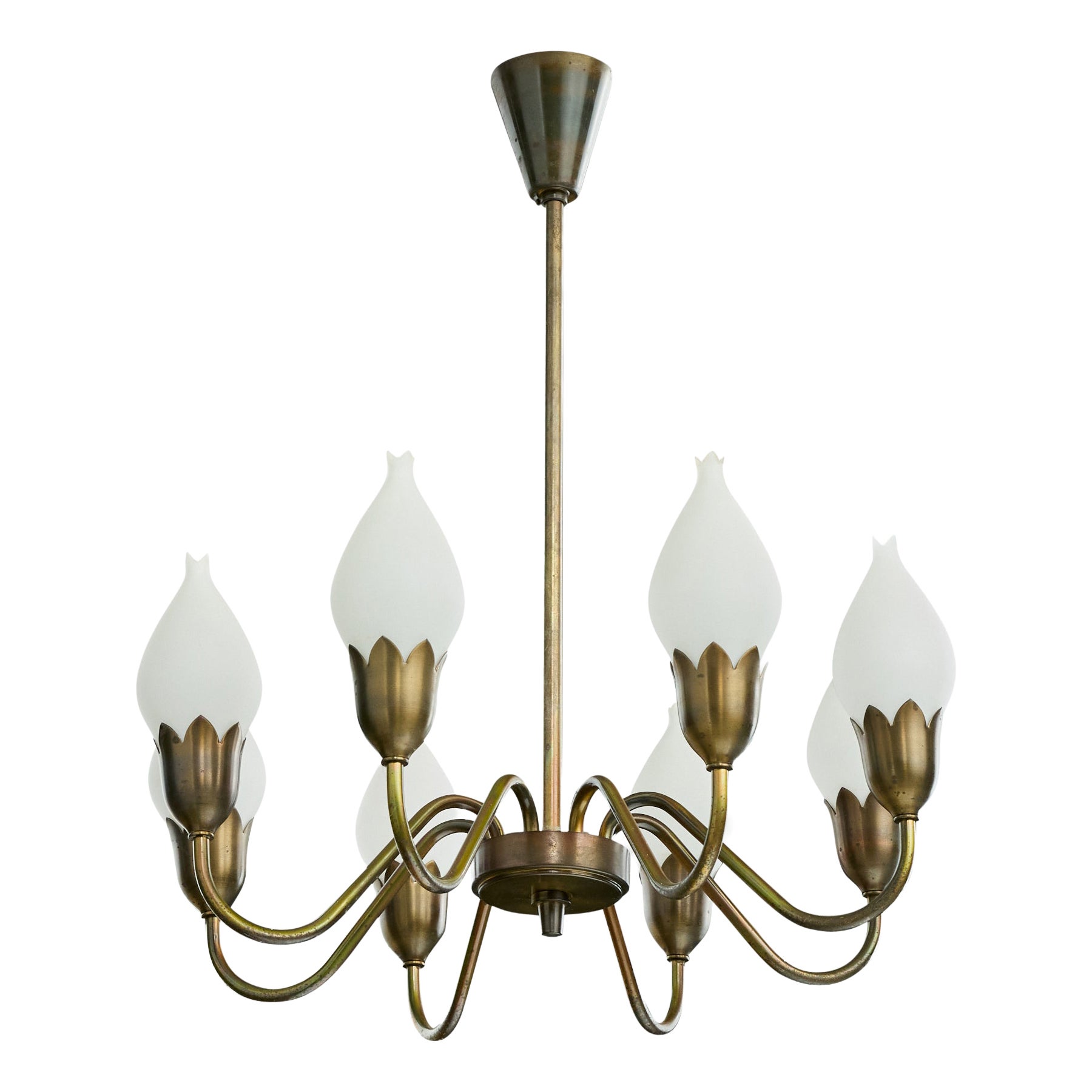 Fog 
Mørup, Chandelier, Brass, Glass, Denmark, 1950s en venta