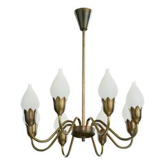 Fog 
Mørup, Chandelier, Brass, Glass, Denmark, 1950s