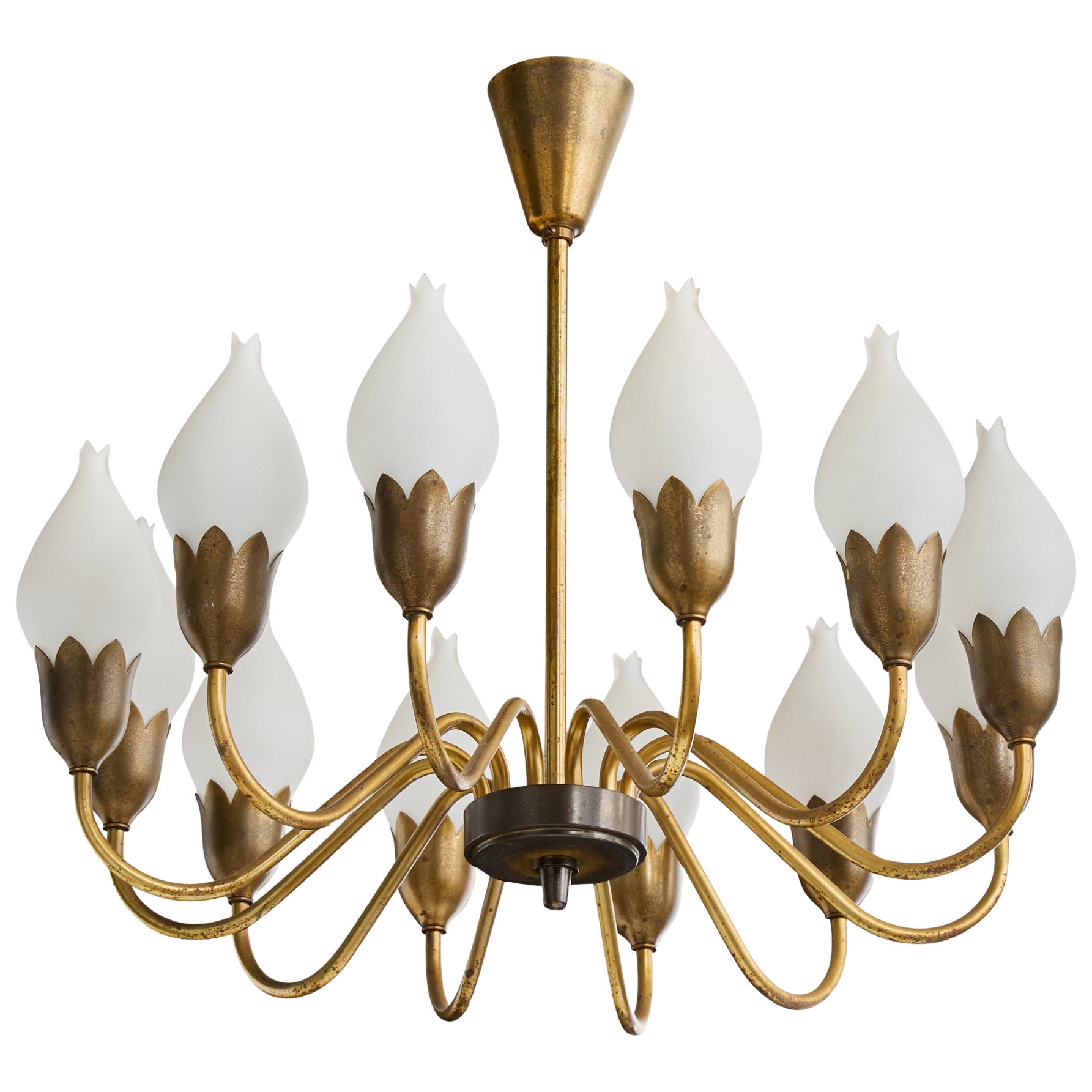 Fog 
Mørup, Chandelier, Brass, Glass, Denmark, 1950s