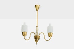 Fog & Mørup, Chandelier, Brass, Glass, Denmark, 1950s