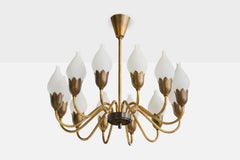 Fog 
Mørup, Chandelier, Brass, Glass, Denmark, 1950s