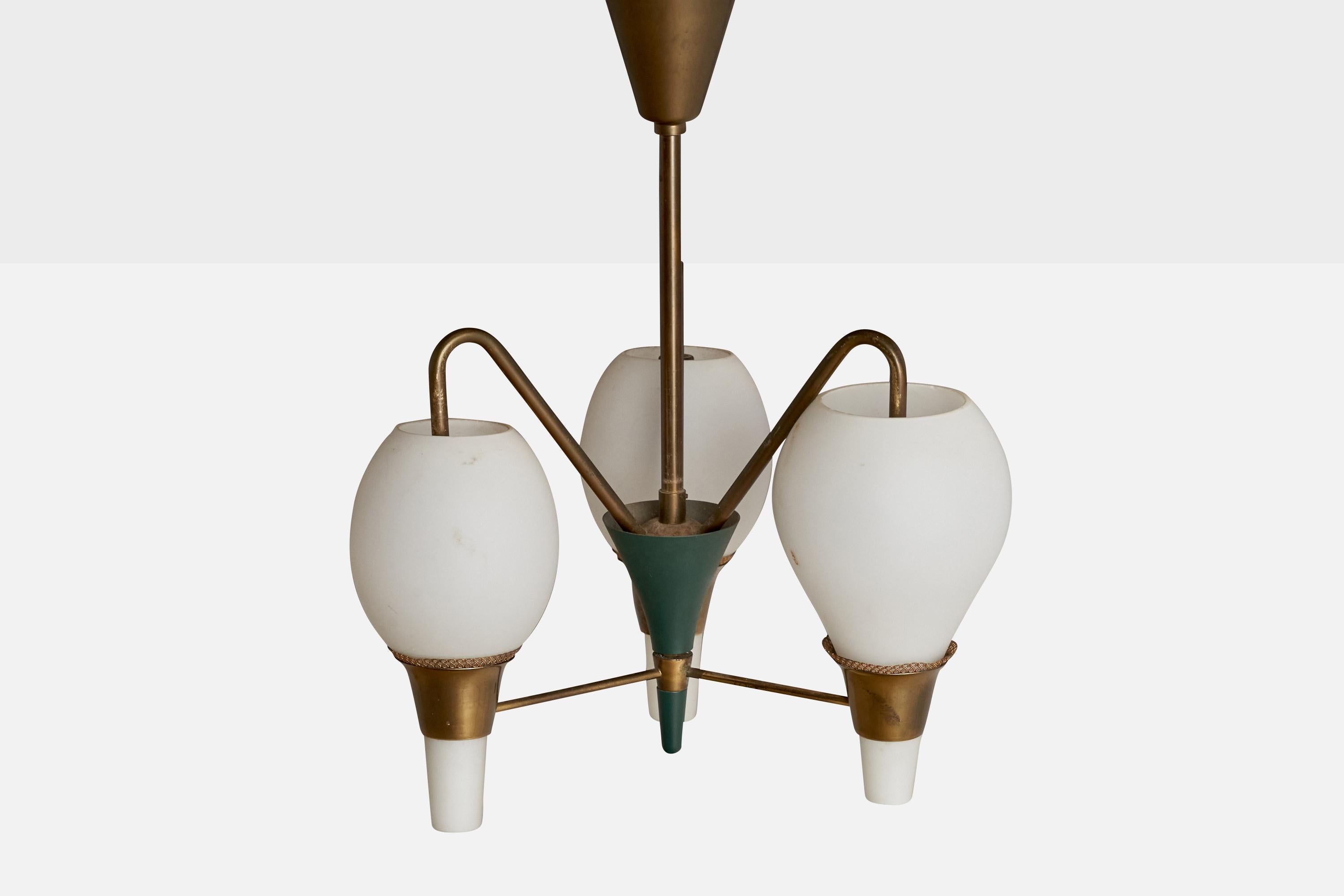 Danish Fog & Mørup, Chandelier, Brass, Metal, Glass, Denmark, 1950s For Sale