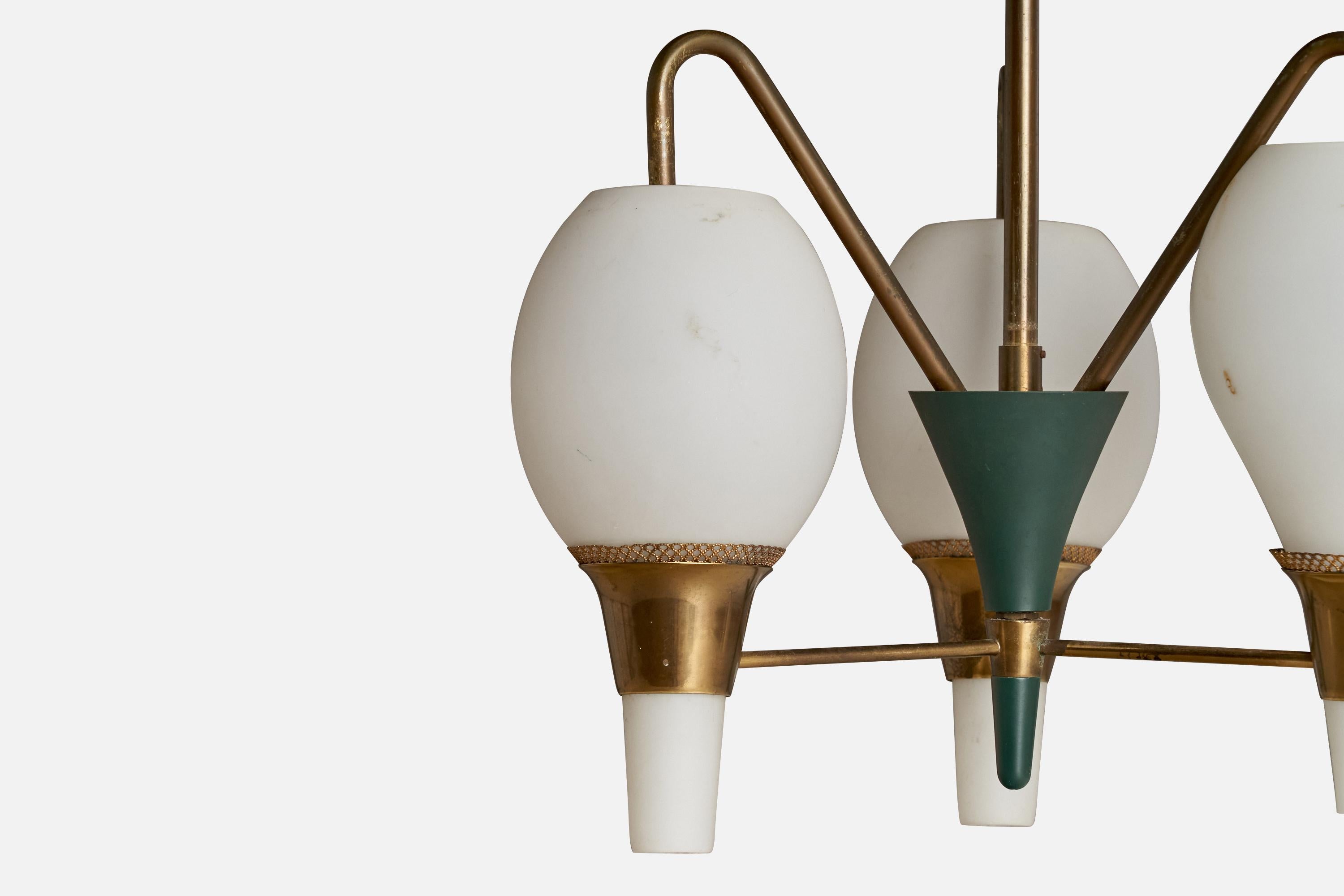 Fog & Mørup, Chandelier, Brass, Metal, Glass, Denmark, 1950s In Good Condition For Sale In High Point, NC