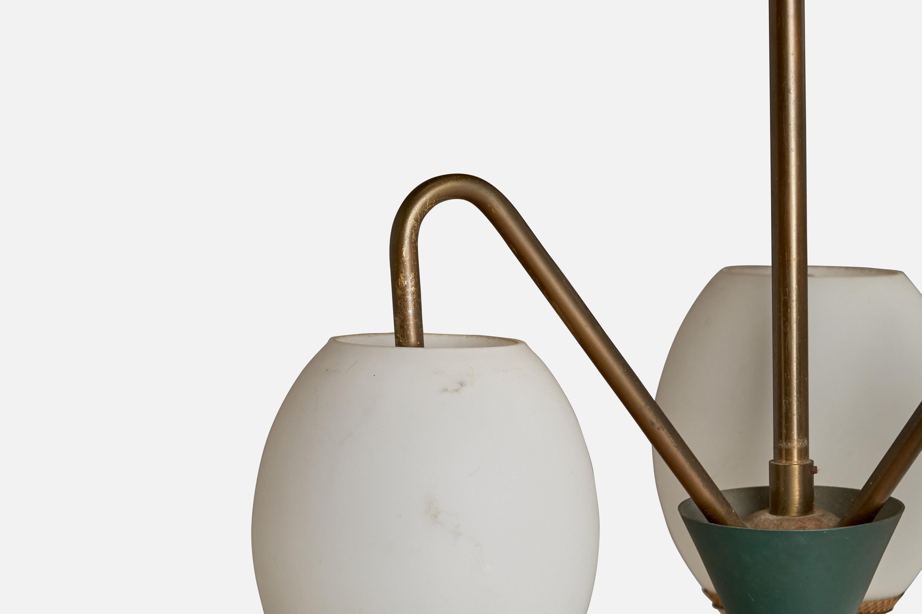 Fog & Mørup, Chandelier, Brass, Metal, Glass, Denmark, 1950s For Sale 2