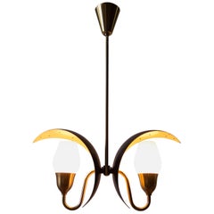 Fog 
Mørup, Danish Black and White Painted, Brass and Glass 2-Arm Chandelier
