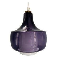 Fog & Mørup Danish Modern Purple, White Glass Pendant by Bent Nordsted, 1968