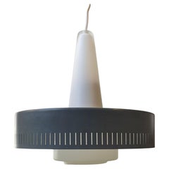 Fog & Mørup Danish Modernist Hanging Lamp in Opaline Glass & Grey Metal