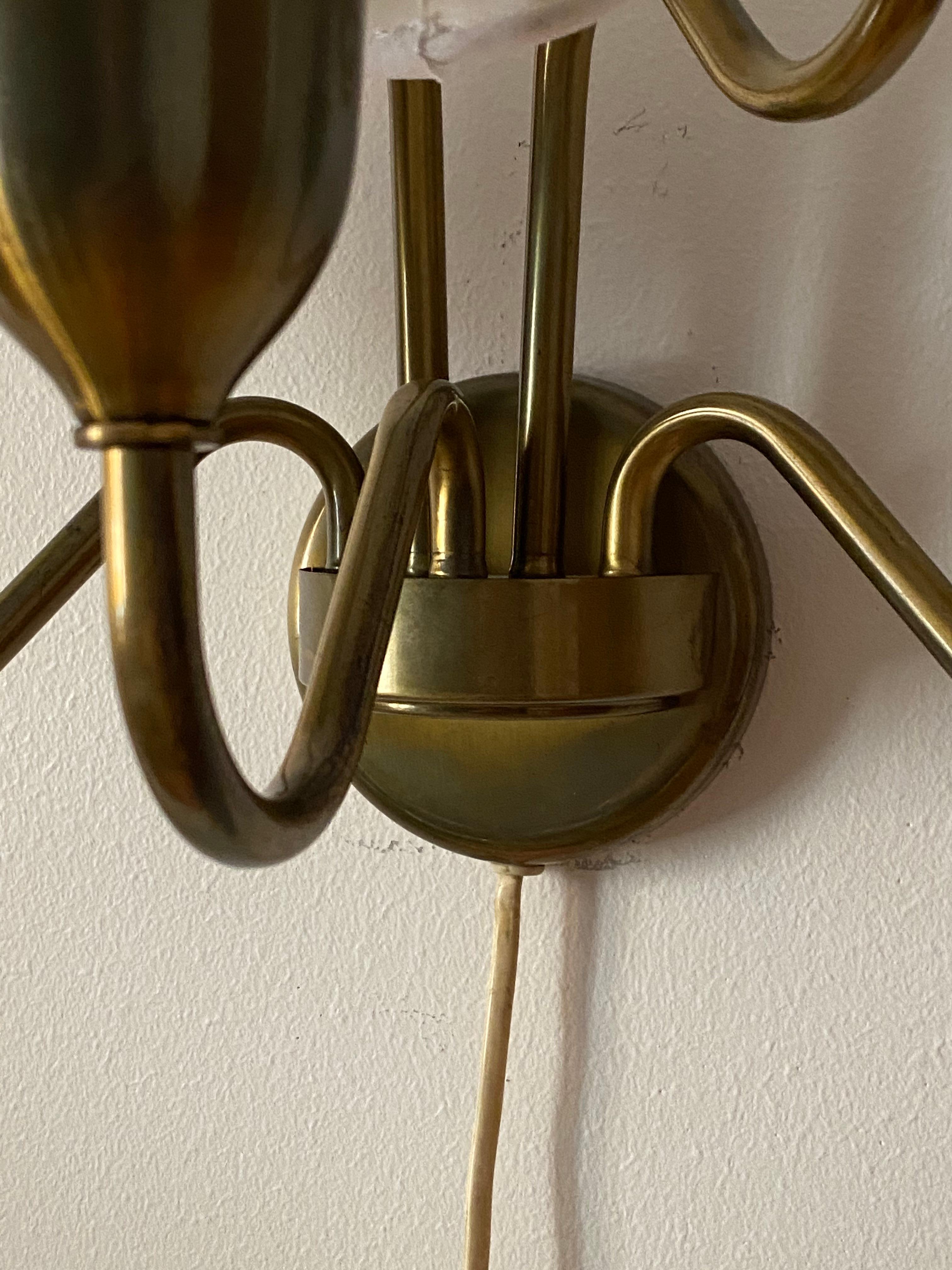 Mid-Century Modern Fog & Mørup, Five-Armed Wall Light / Sconce, Brass, Linen, Denmark, 1960s