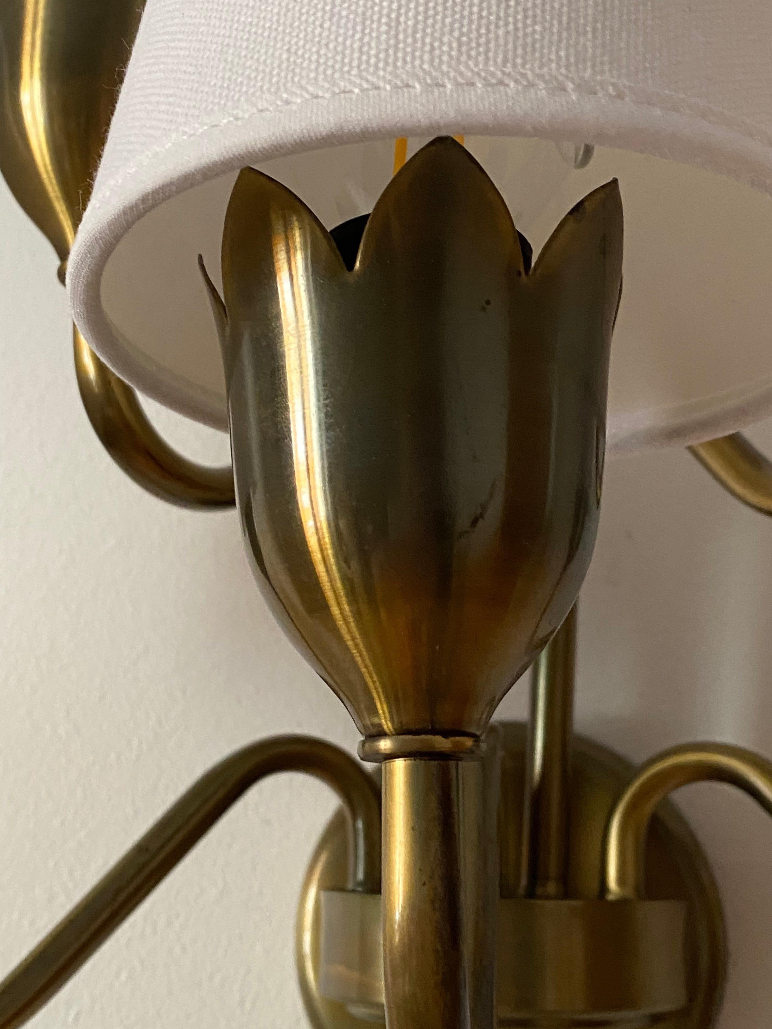 Fog & Mørup, Five-Armed Wall Light / Sconce, Brass, Linen, Denmark, 1960s In Good Condition In High Point, NC