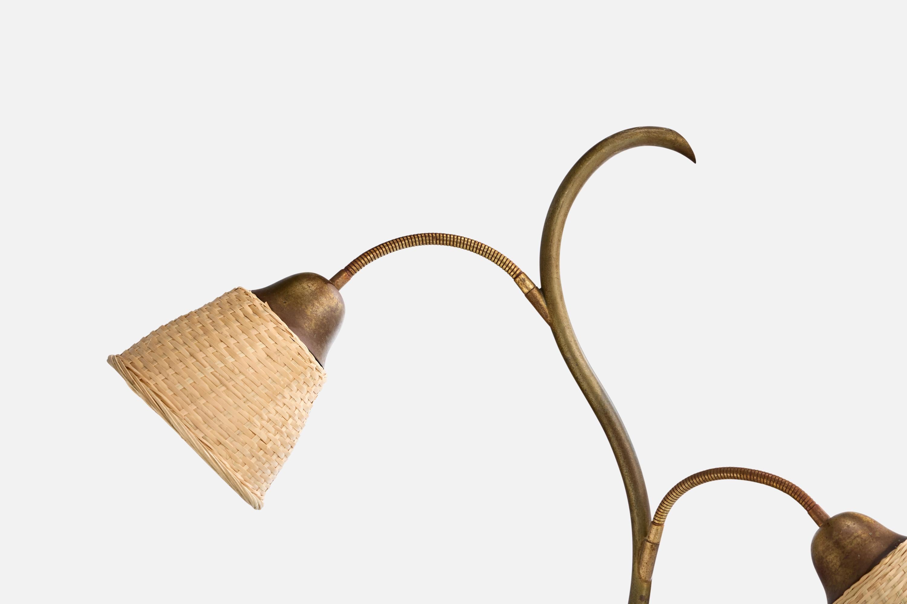 Fog & Mørup, Floor Lamp, Brass, Rattan, Denmark, 1940s In Good Condition For Sale In High Point, NC