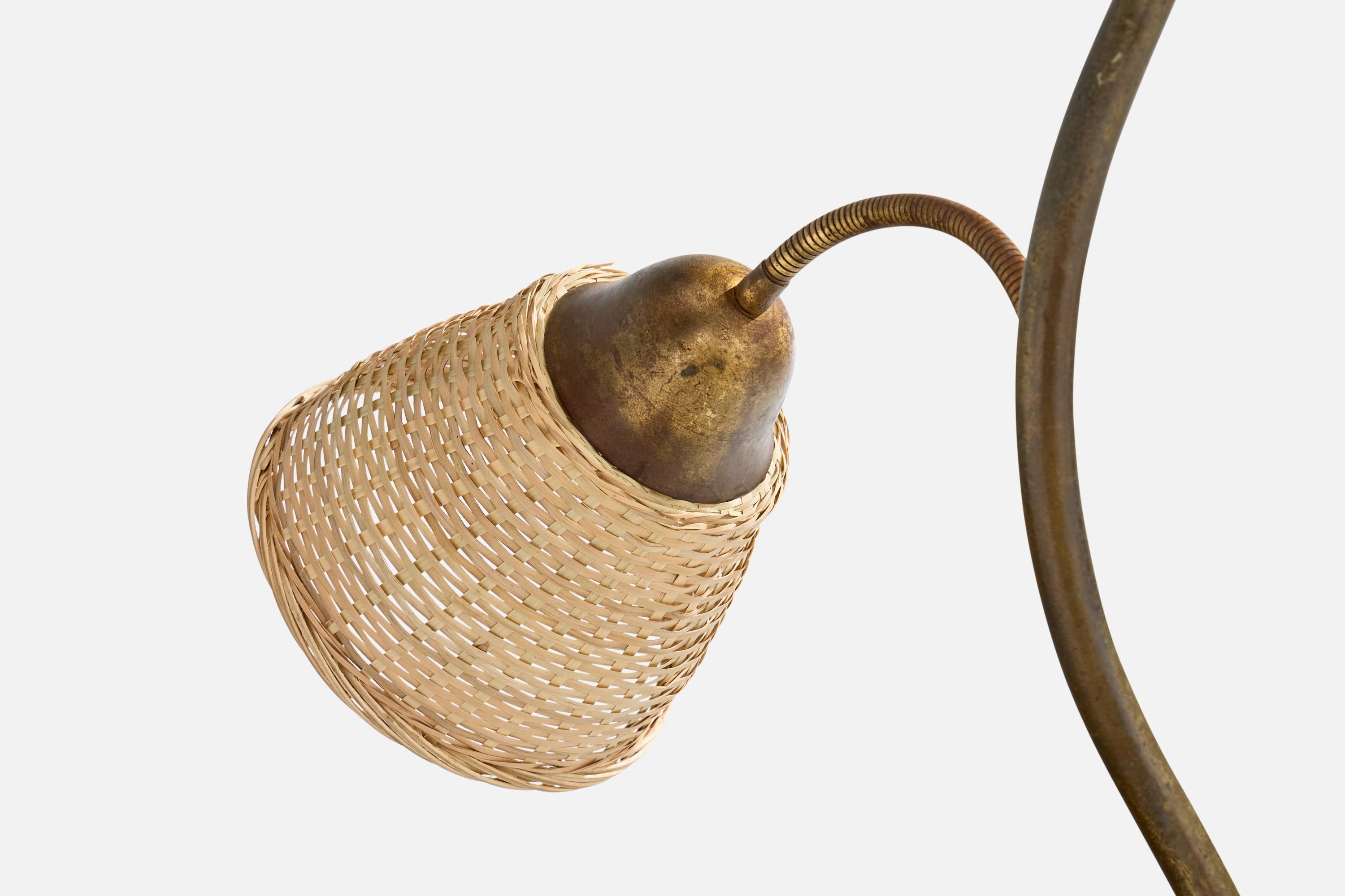 Fog & Mørup, Floor Lamp, Brass, Rattan, Denmark, 1940s For Sale 1